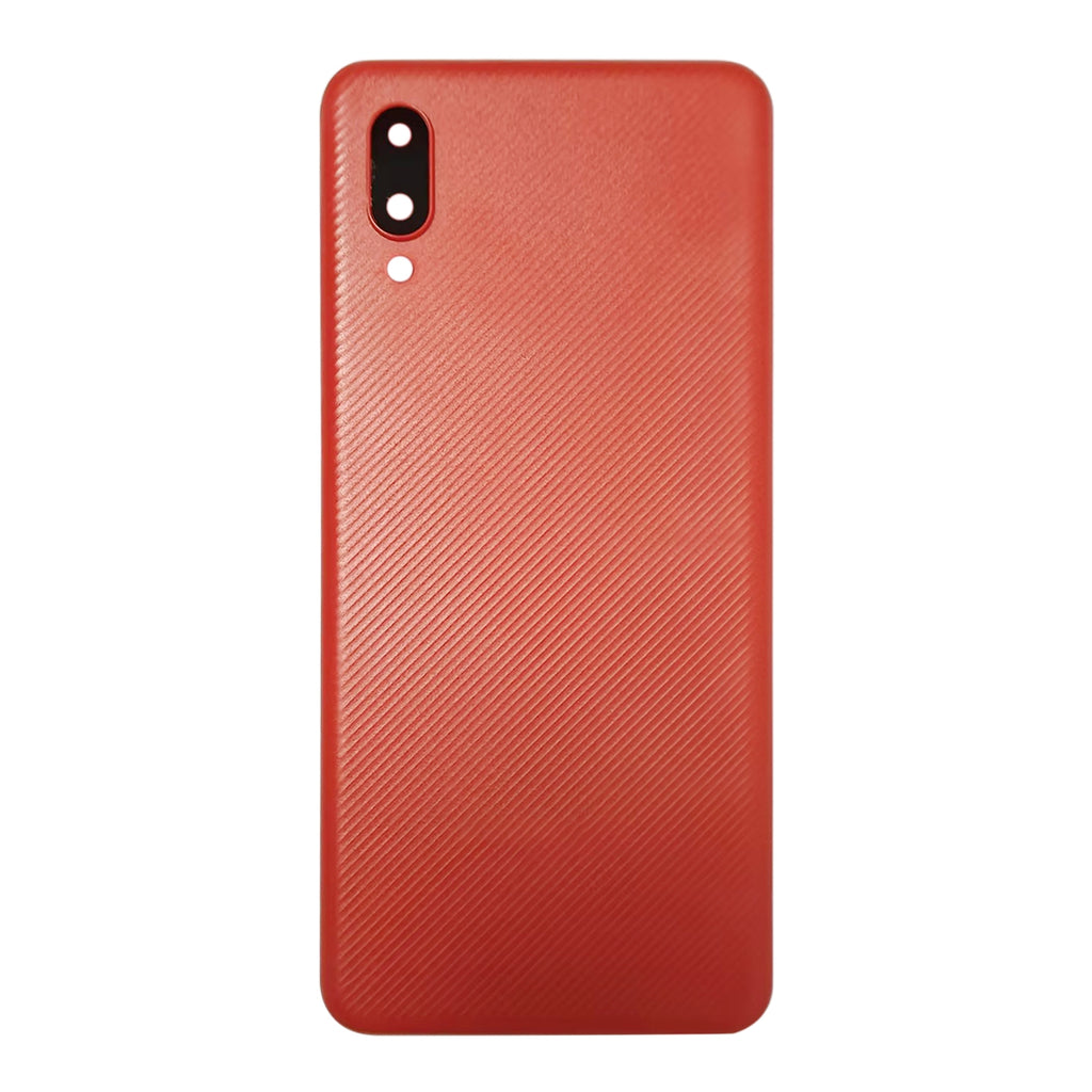 For Samsung Galaxy A02 Battery Back Cover with Camera Lens Frame (Red)