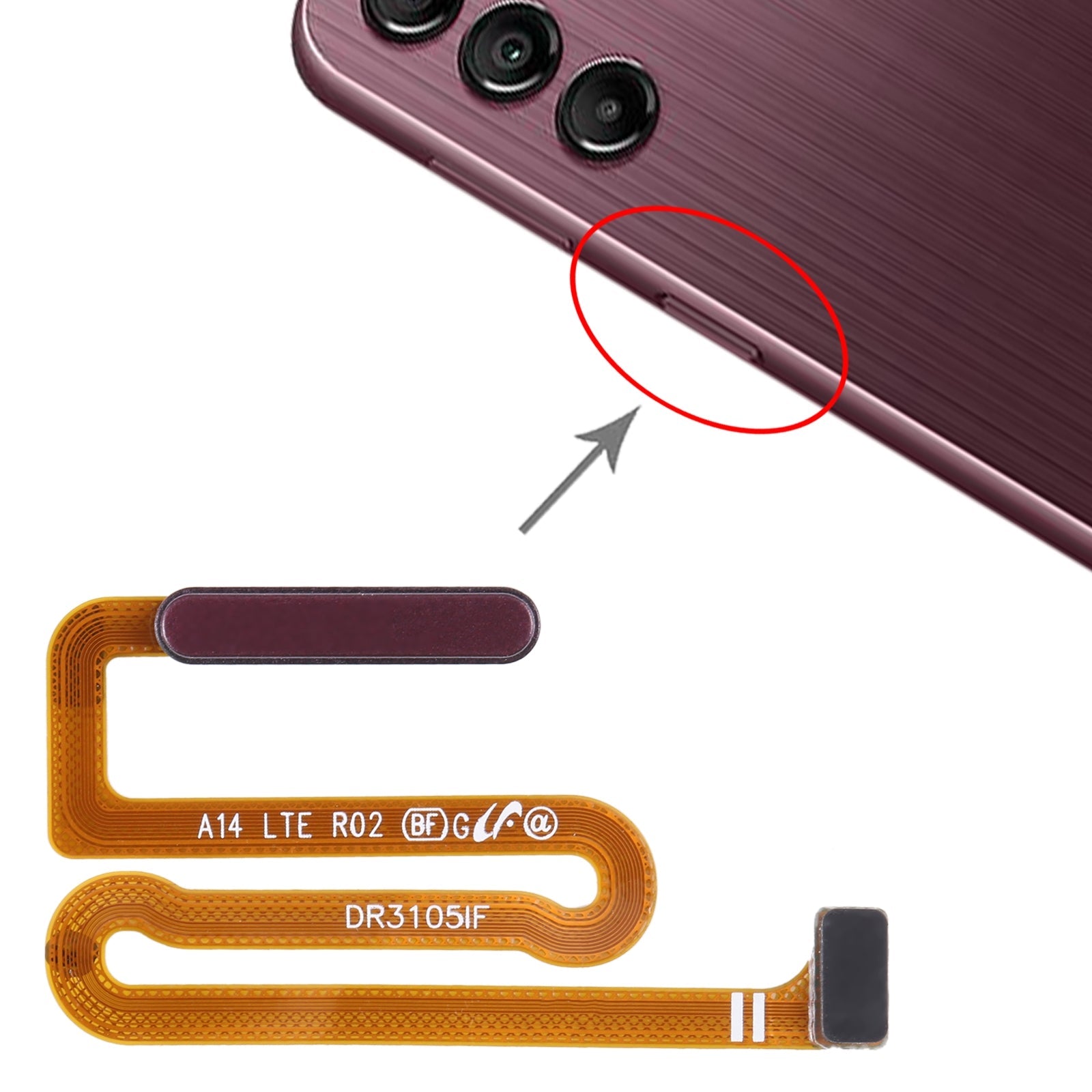 For Samsung Galaxy A14 SM-A145F Original Fingerprint Sensor Flex Cable (Dark Red)