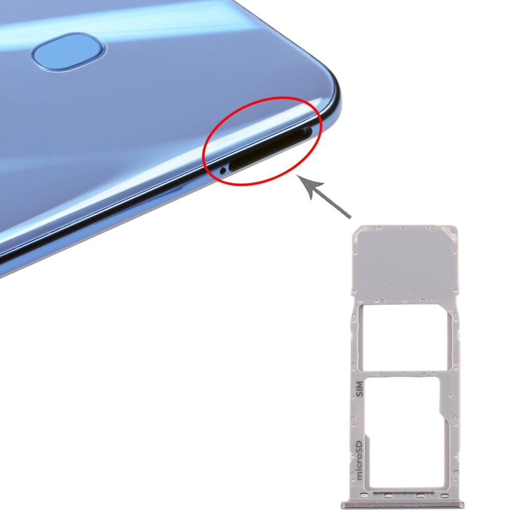 For Galaxy A20 A30 A50 SIM Card Tray + Micro SD Card Tray (Silver)