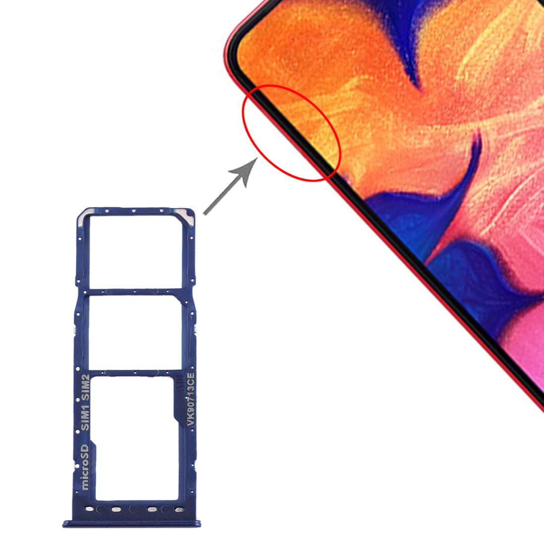 For Galaxy A10 SIM Card Tray + SIM Card Tray + Micro SD Card Tray (Blue)