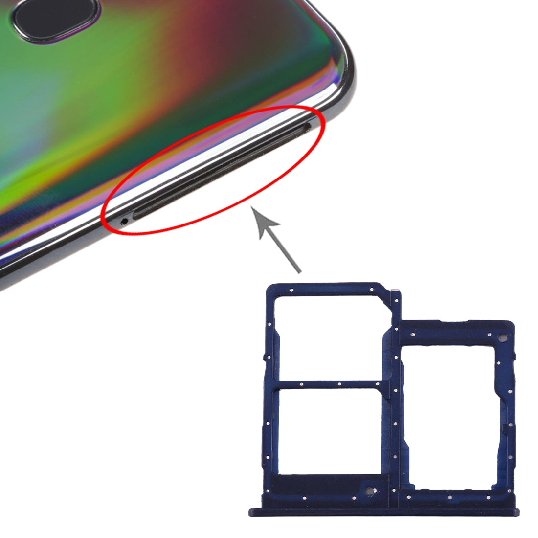 For Galaxy A40 SIM Card Tray + SIM Card Tray + Micro SD Card Tray (Dark Blue)