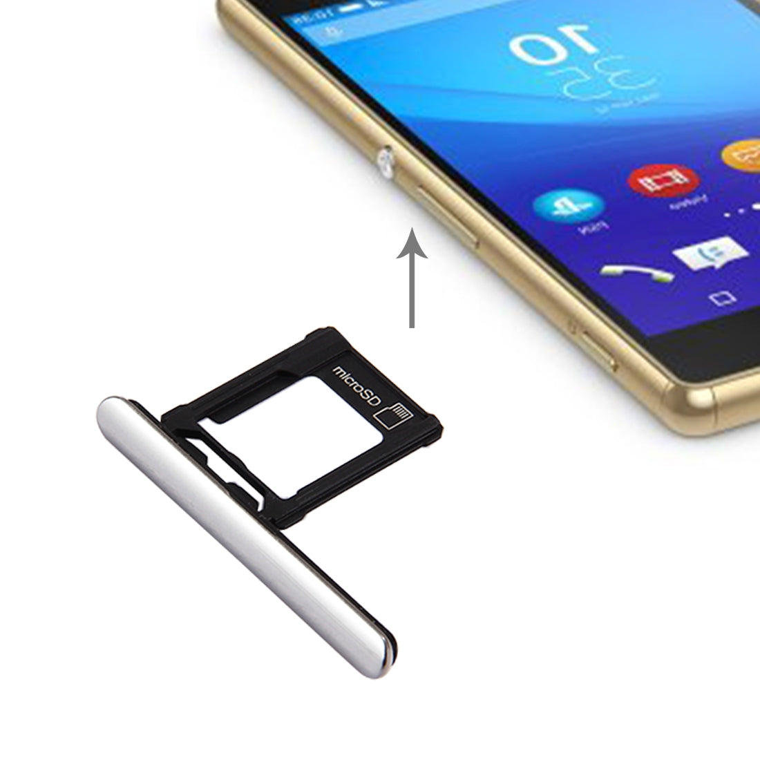 Micro SD Card Tray + Card Slot Port Dust Plug for Sony Xperia XZ Premium (Single SIM Version)(Silver)
