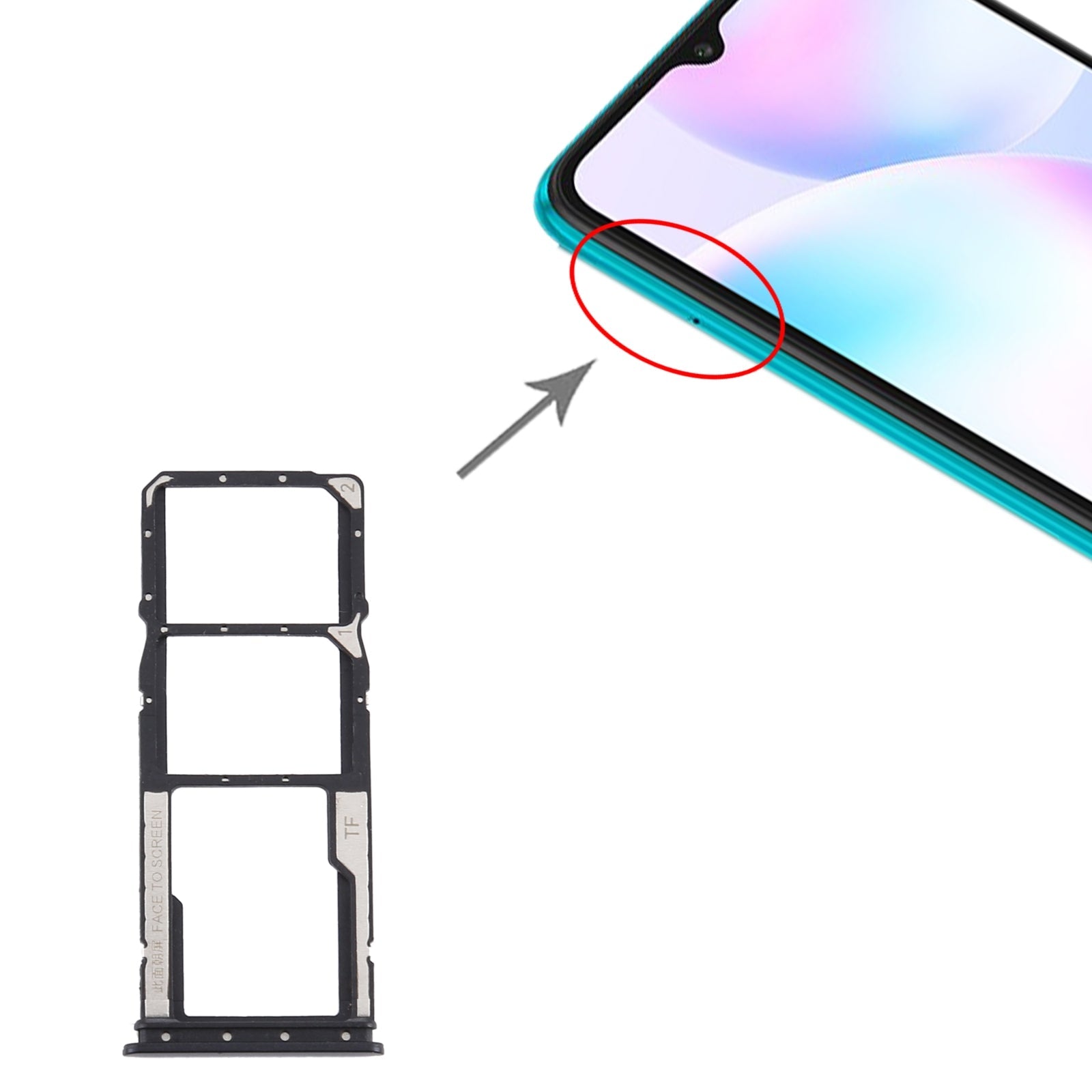 SIM Card Tray + SIM Card Tray + Micro SD Card Tray for Xiaomi Redmi 9A/Redmi 9C(Black)