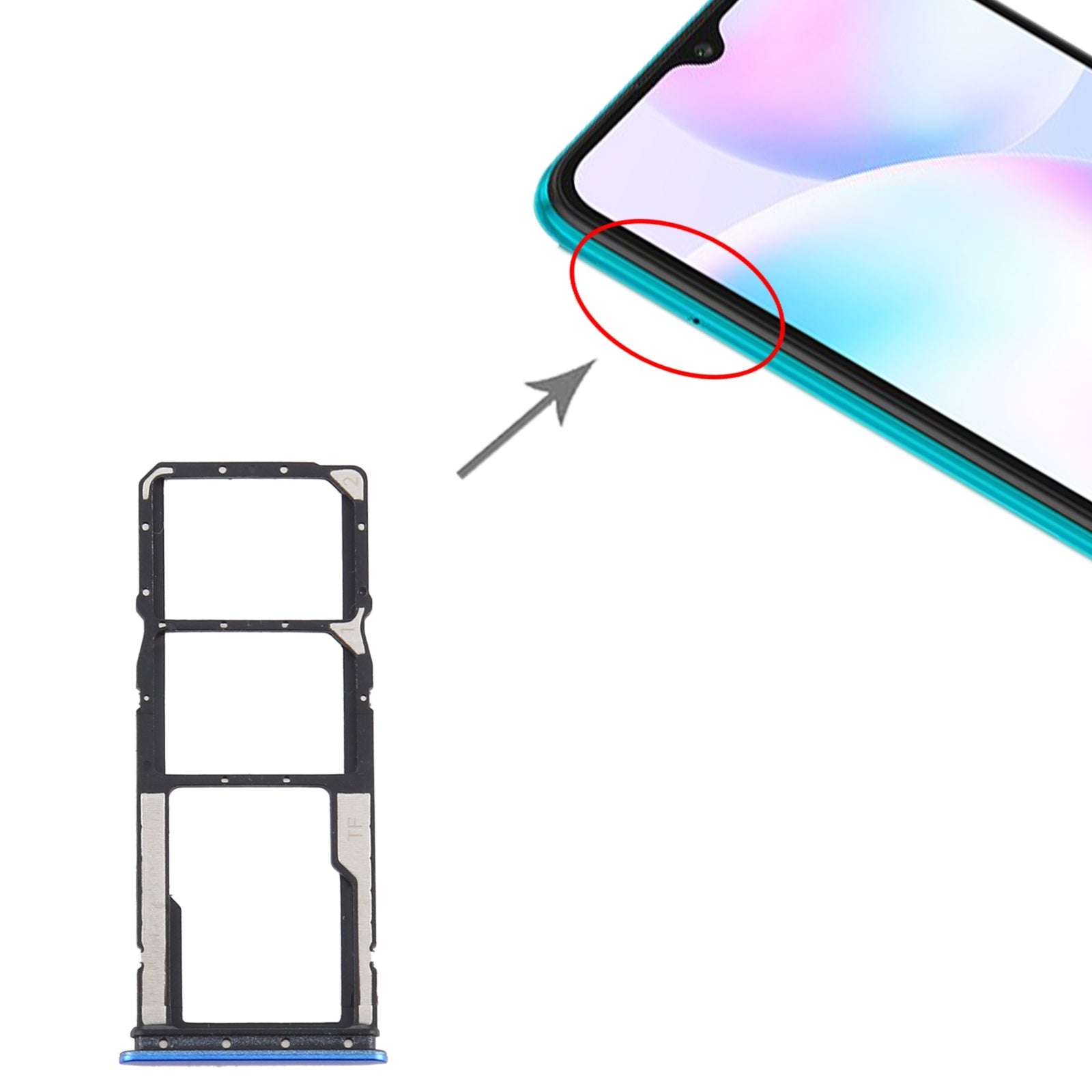SIM Card Tray + SIM Card Tray + Micro SD Card Tray for Xiaomi Redmi 9A/Redmi 9C(Blue)