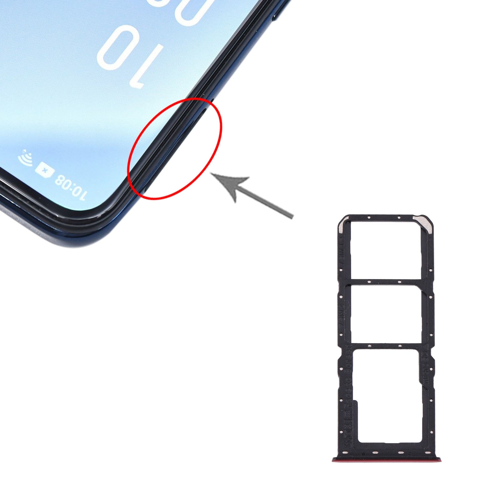 For OPPO A91/F15/Reno3 4G/Reno3 Youth CPH2001 CPH2021 PCPM00 SIM Card Tray + SIM Card Tray + Micro SD Card Tray(Red)