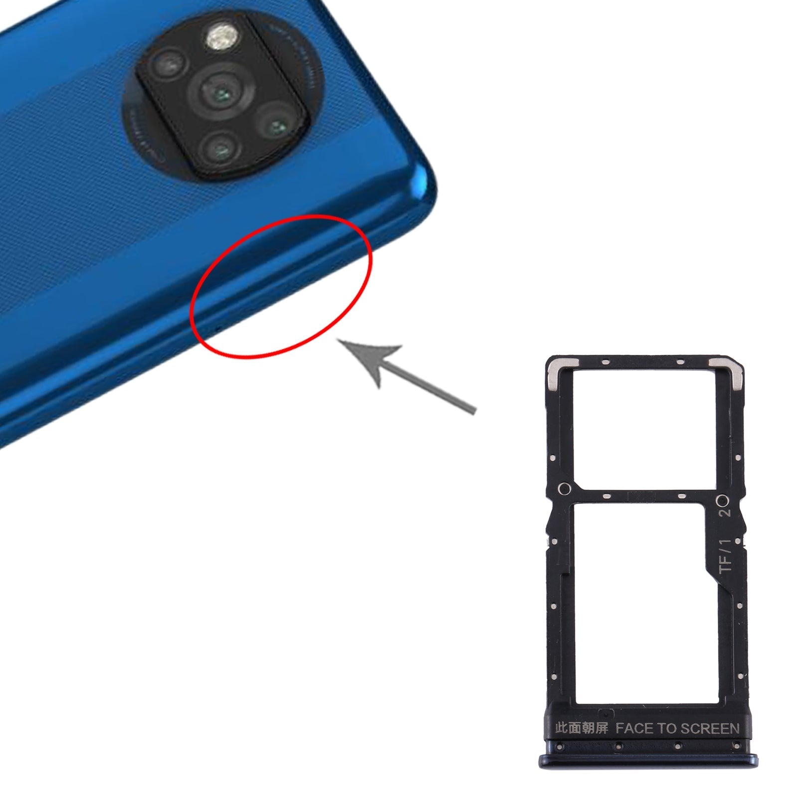 SIM Card Tray + SIM Card Tray / Micro SD Card Tray for Xiaomi Poco X3 / Poco X3 NFC(Black)