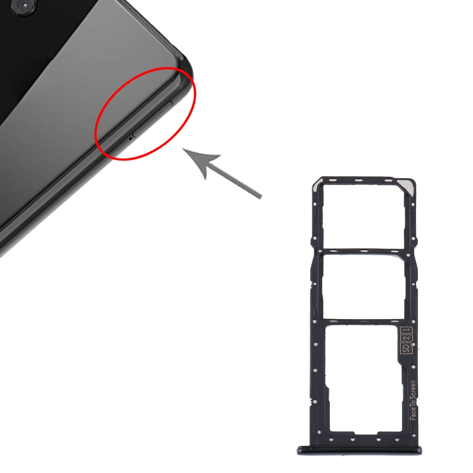 SIM Card Tray + SIM Card Tray + Micro SD Card Tray for Motorola One (P30 Play) XT1941(Black)