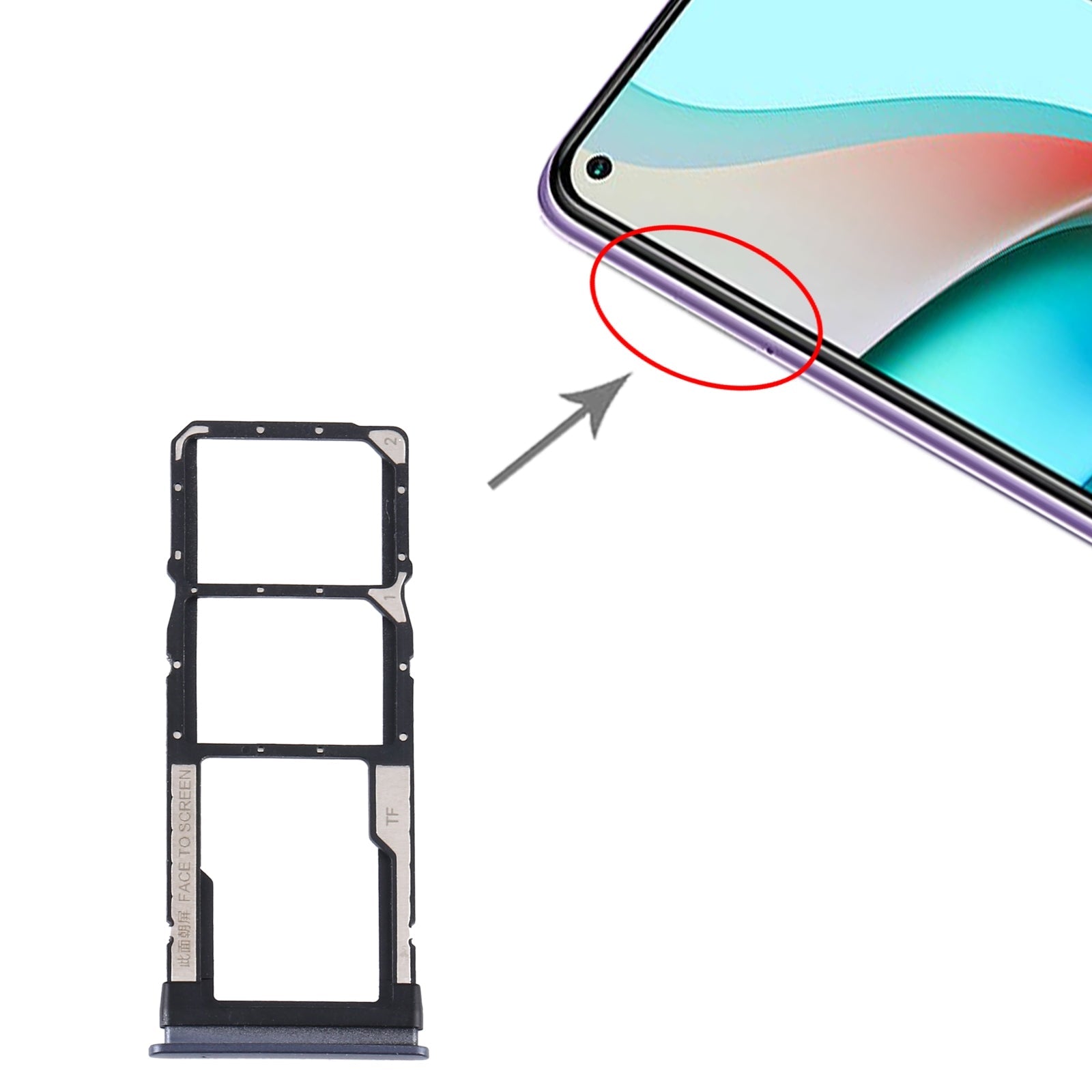 SIM Card Tray + SIM Card Tray + Micro SD Card Tray for Xiaomi Redmi Note 9 5G / Redmi Note 9T M2007J22G M2007J22C(Black)