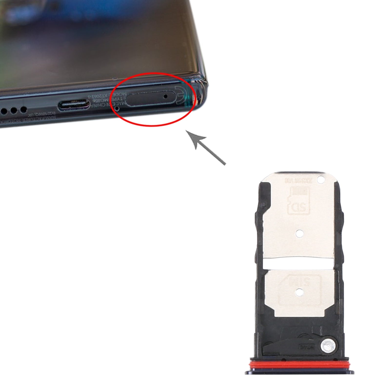 SIM Card Tray + Micro SD Card Tray for Motorola Moto Edge+ (Black)