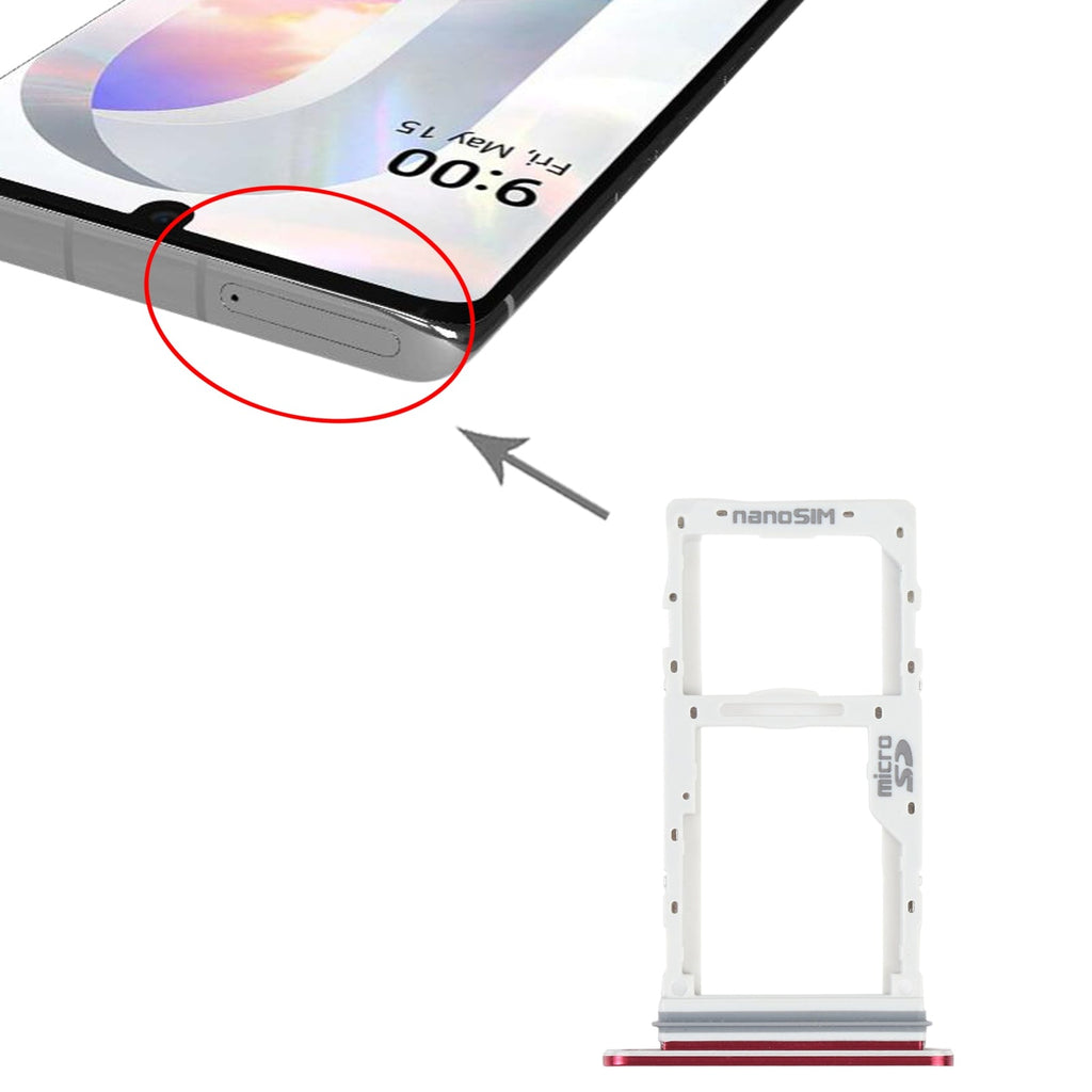 SIM Card Tray + SIM Card Tray / Micro SD Card Tray for LG Velvet 5G LM-G900N LM-G900EM LM-G900 LM-G900TM (Red)