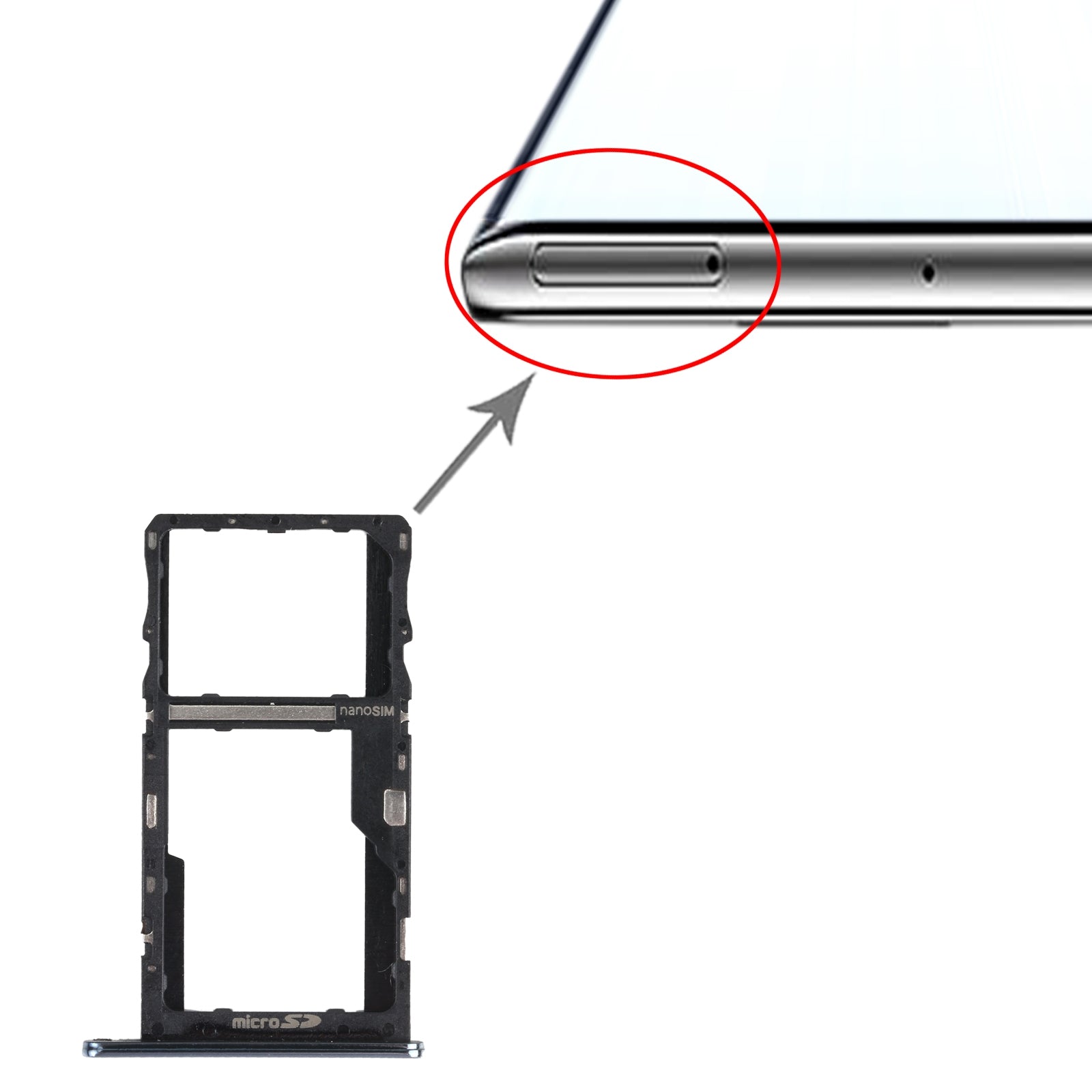 SIM Card Tray + Micro SD Card Tray for LG K92 5G LMK920 LM-K920 (Black)