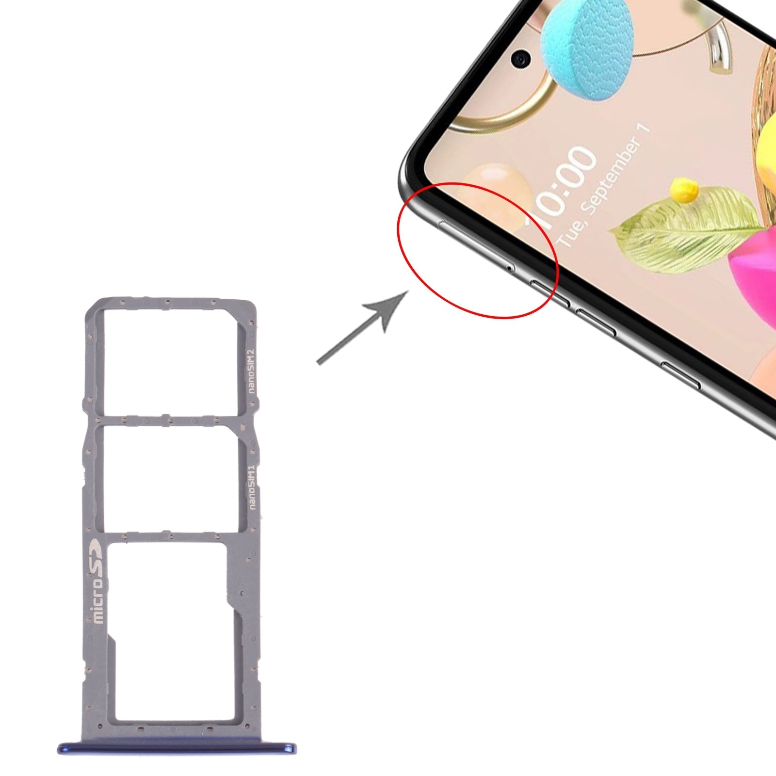 SIM Card Tray + SIM Card Tray + Micro SD Card Tray for LG K42 / K52 (Brazil) LMK420 LMK420H LMK420E LMK420Y(Blue)