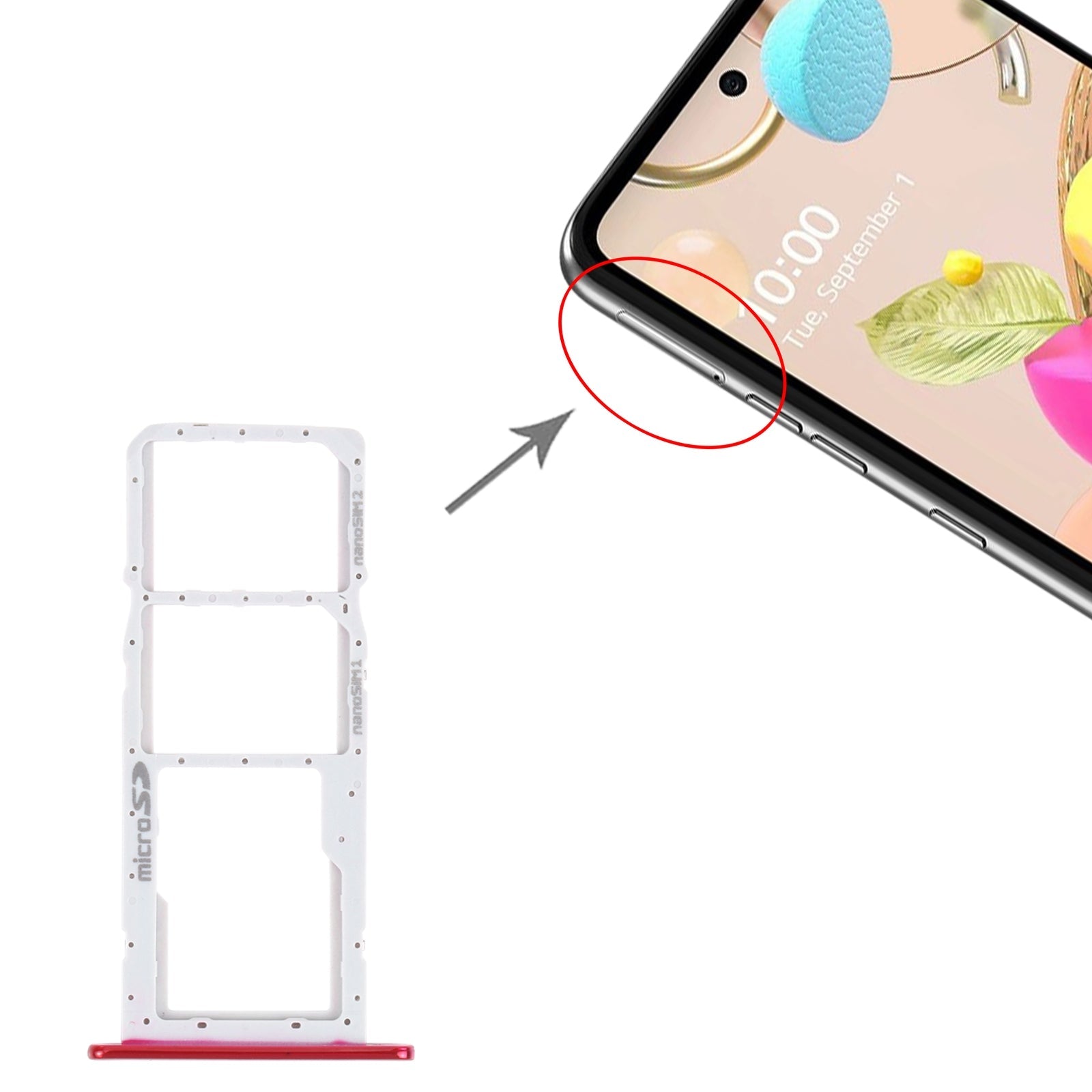 SIM Card Tray + SIM Card Tray + Micro SD Card Tray for LG K42 / K52 (Brazil) LMK420 LMK420H LMK420E LMK420Y(Red)
