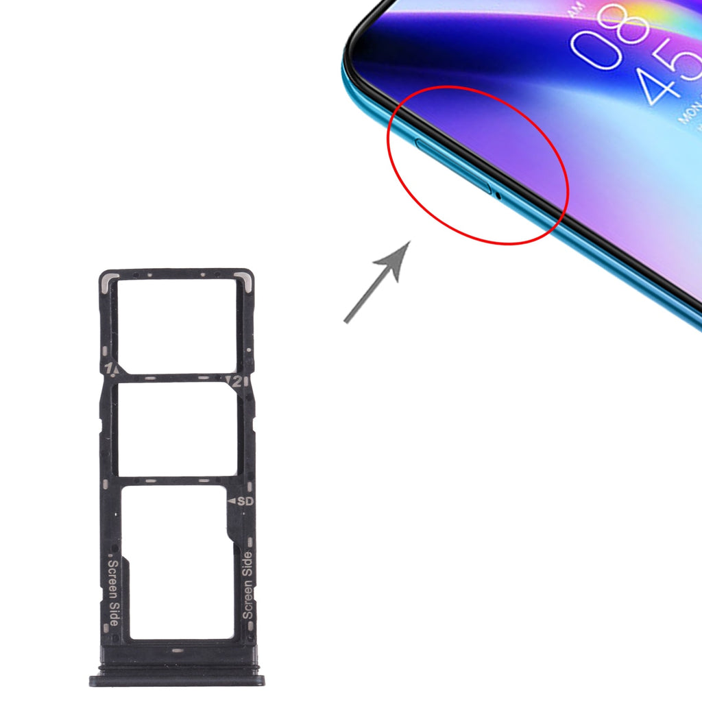 For Tecno Pouvoir 4 Pro / Pouvoir 4 LC7 SIM Card Tray + SIM Card Tray + Micro SD Card Tray (Black)
