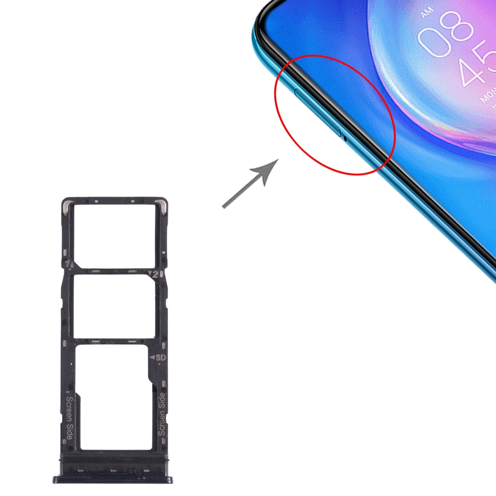 For Tecno Spark 5 Air KD6a SIM Card Tray + SIM Card Tray + Micro SD Card Tray (Black)