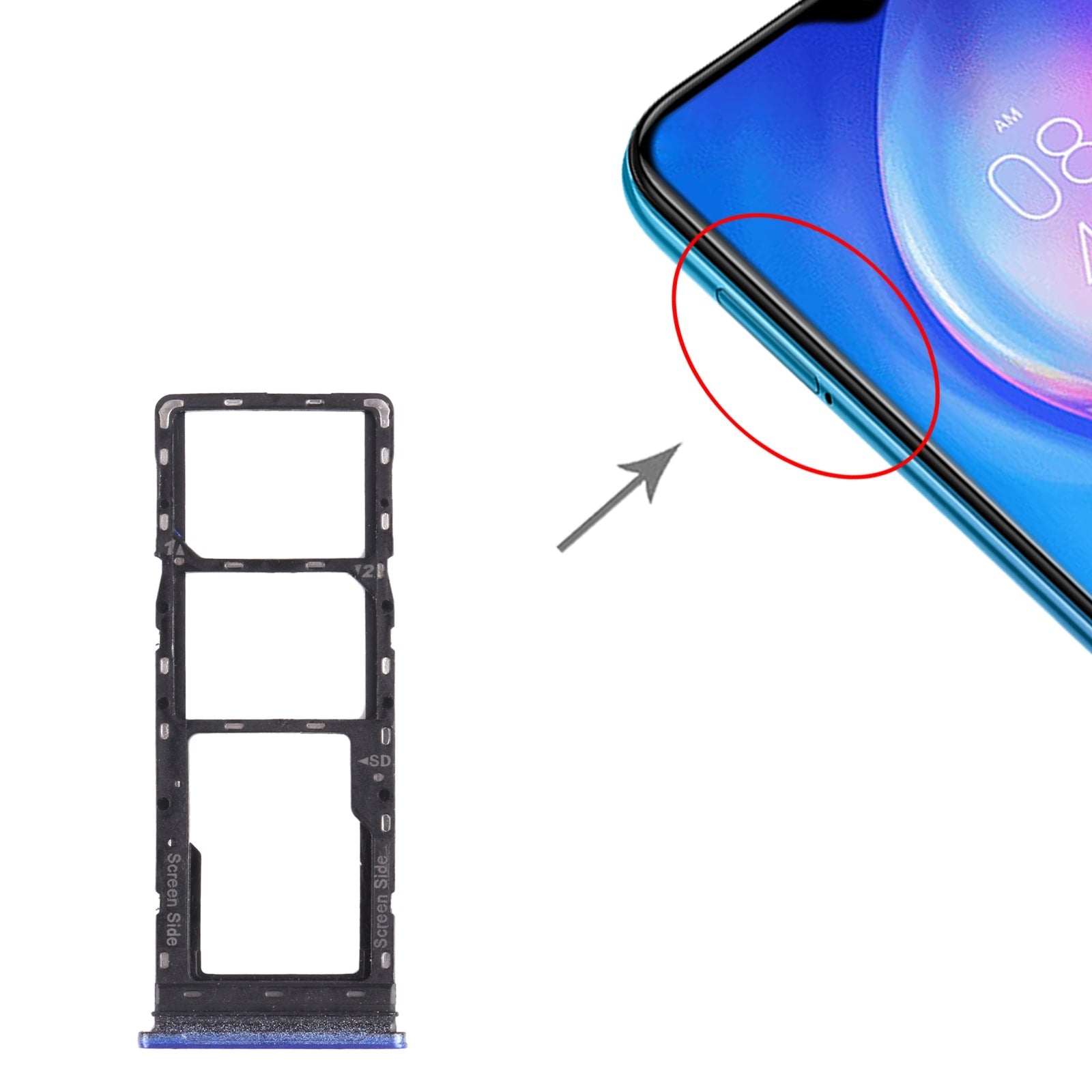 For Tecno Spark 6 Air KE6 KE6J KF6 SIM Card Tray + SIM Card Tray + Micro SD Card Tray (Blue)