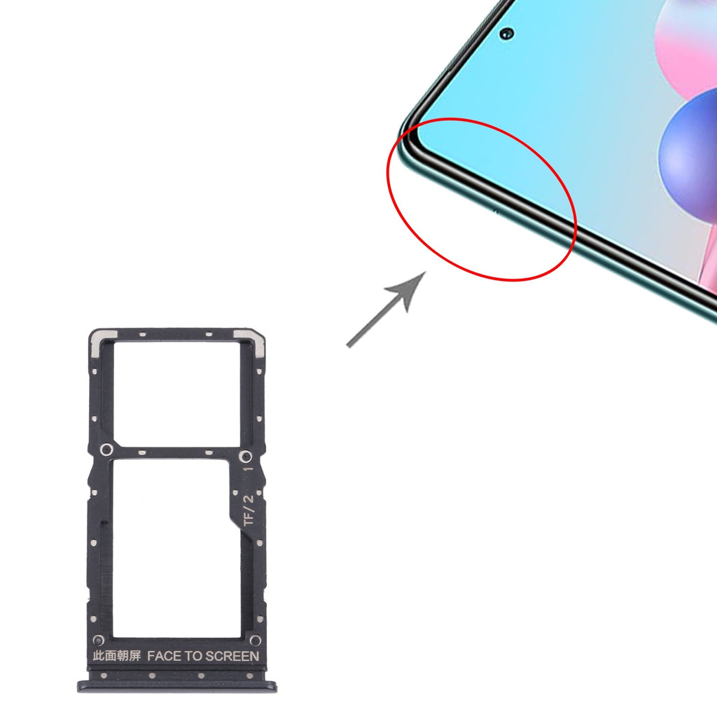 SIM Card Tray + SIM Card Tray / Micro SD Card Tray for Xiaomi Redmi Note 10 5G / Poco M3 Pro 5G / Redmi Note 10T 5G M2103K19G M2103K19C M2103K19PG M2103K19PI(Black)