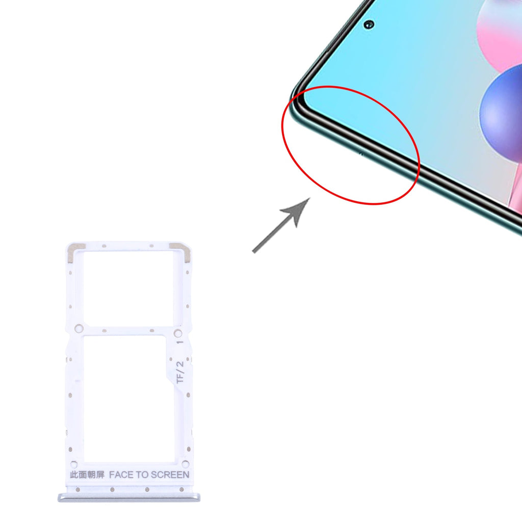 SIM Card Tray + SIM Card Tray / Micro SD Card Tray for Xiaomi Redmi Note 10 5G / Poco M3 Pro 5G / Redmi Note 10T 5G M2103K19G M2103K19C M2103K19PG M2103K19PI(Silver)
