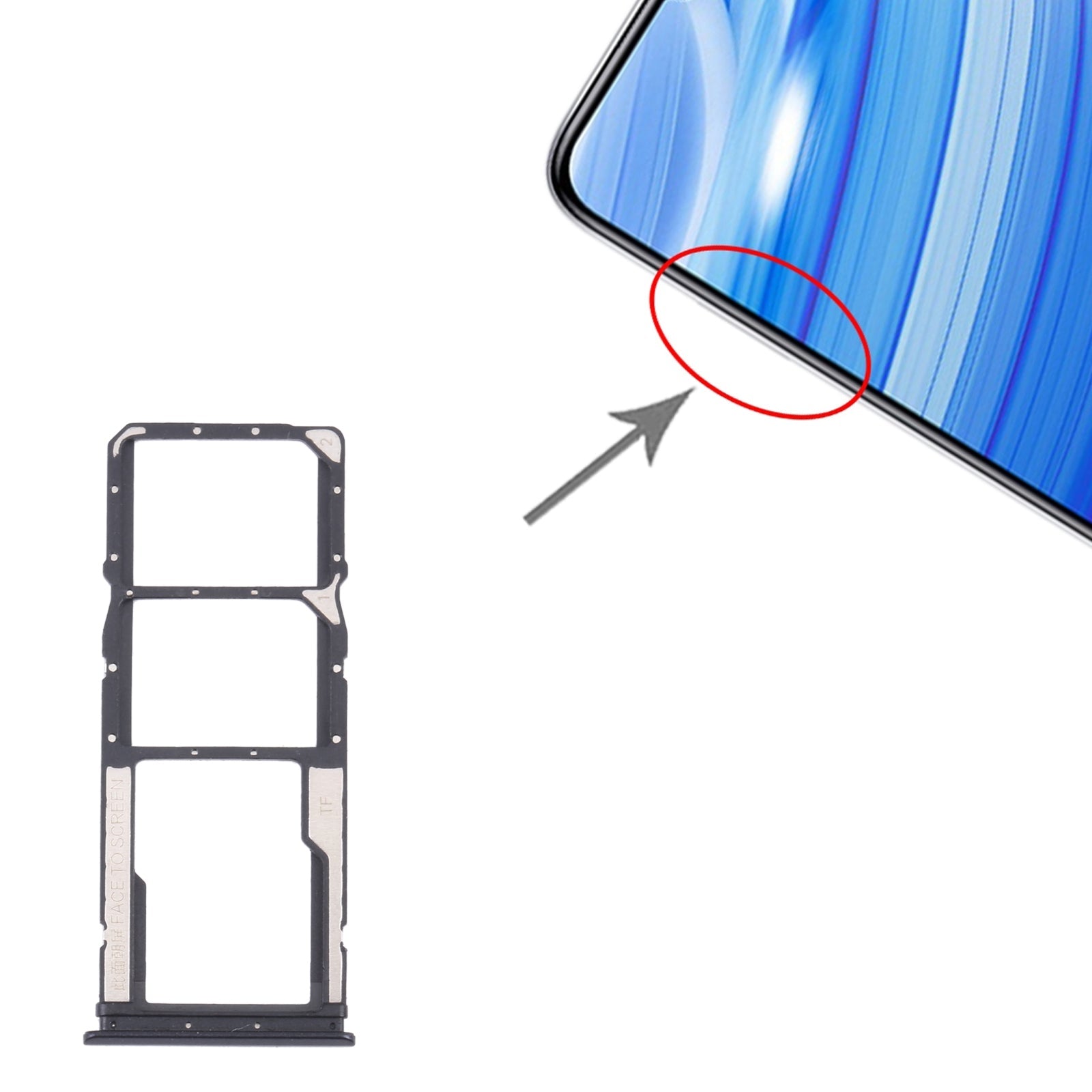 SIM Card Tray + SIM Card Tray + Micro SD Card Tray for Xiaomi Redmi 9T 4G / Redmi Note 9 4G J19S M2010J19SC M2010J19SG M2010J19SY (Black)