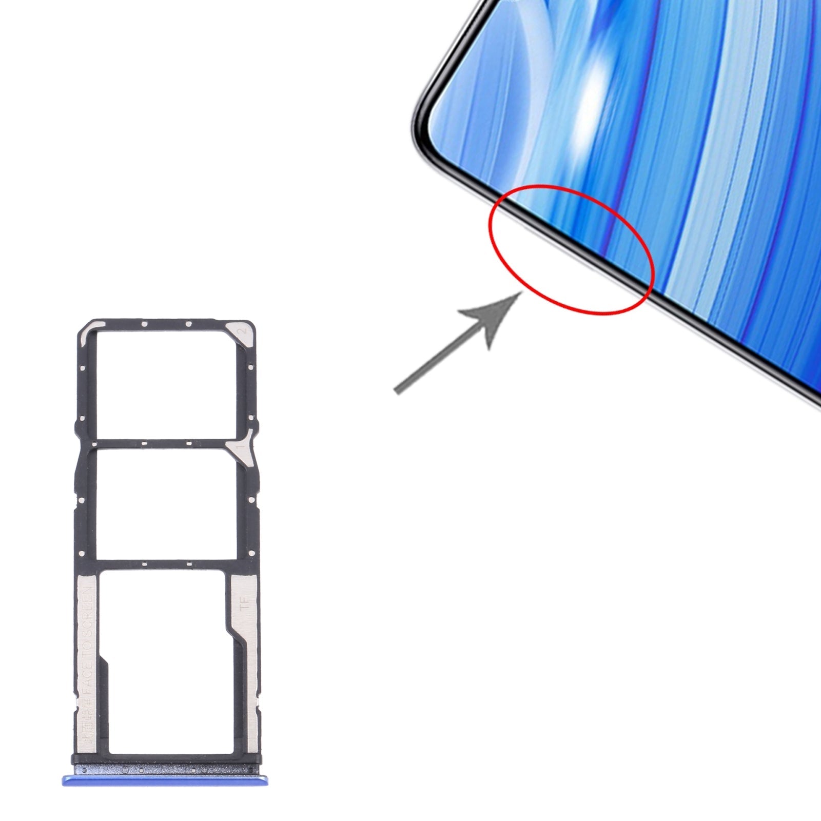 SIM Card Tray + SIM Card Tray + Micro SD Card Tray for Xiaomi Redmi 9T 4G / Redmi Note 9 4G J19S M2010J19SC M2010J19SG M2010J19SY (Blue)