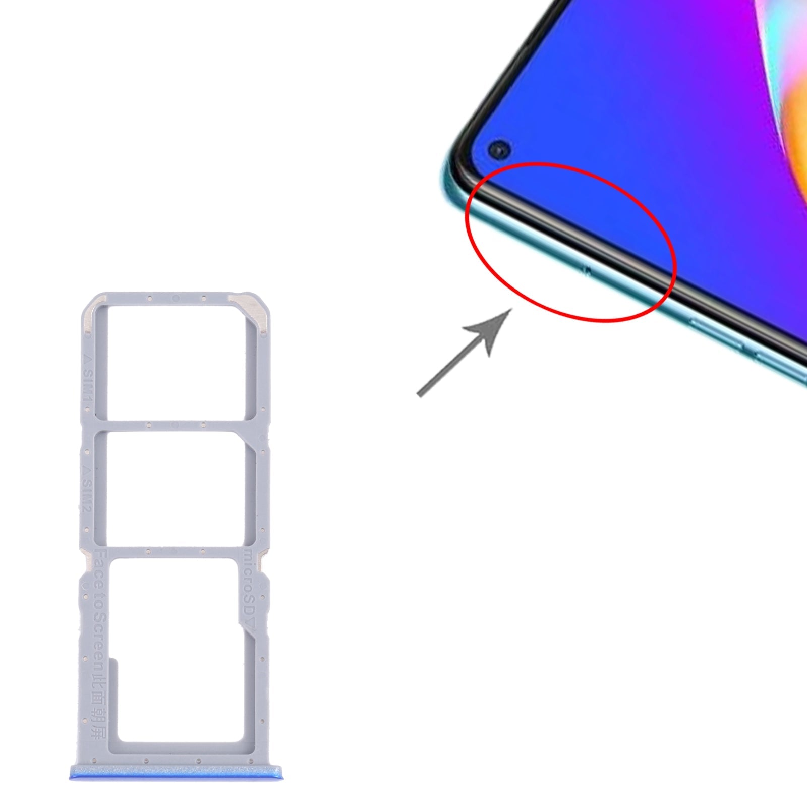 For OPPO A54 CPH2239 / A55 4G SIM Card Tray + SIM Card Tray + Micro SD Card Tray(Blue)
