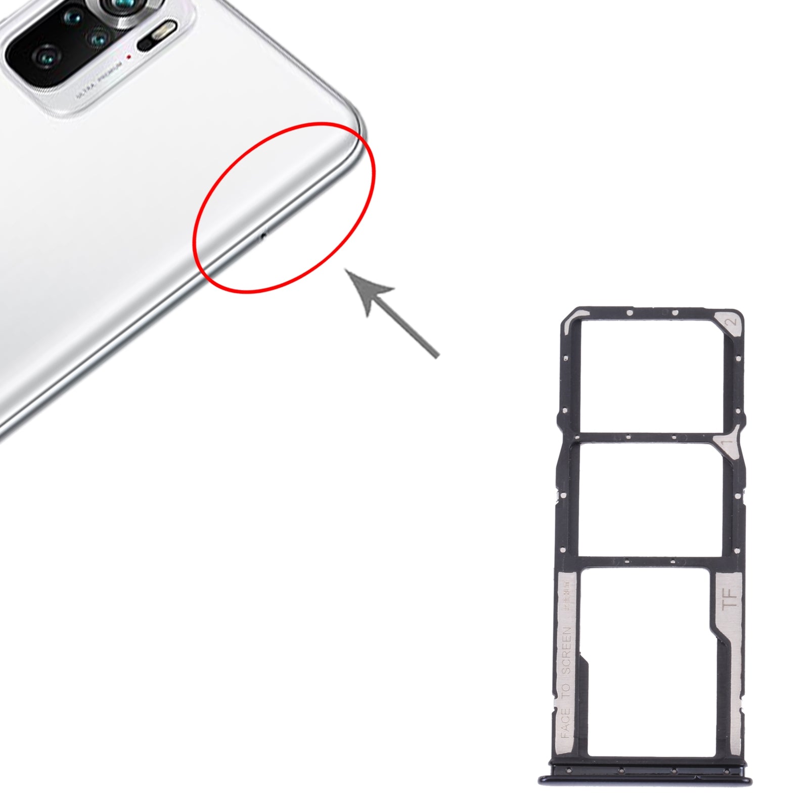 SIM Card Tray + SIM Card Tray + Micro SD Card Tray for Xiaomi Redmi Note 10 4G / Redmi Note 10S M2101K7AI, M2101K7AG, M2101K7BG, M2101K7BI, M2101K7BNY, M2101K7BL (Black)