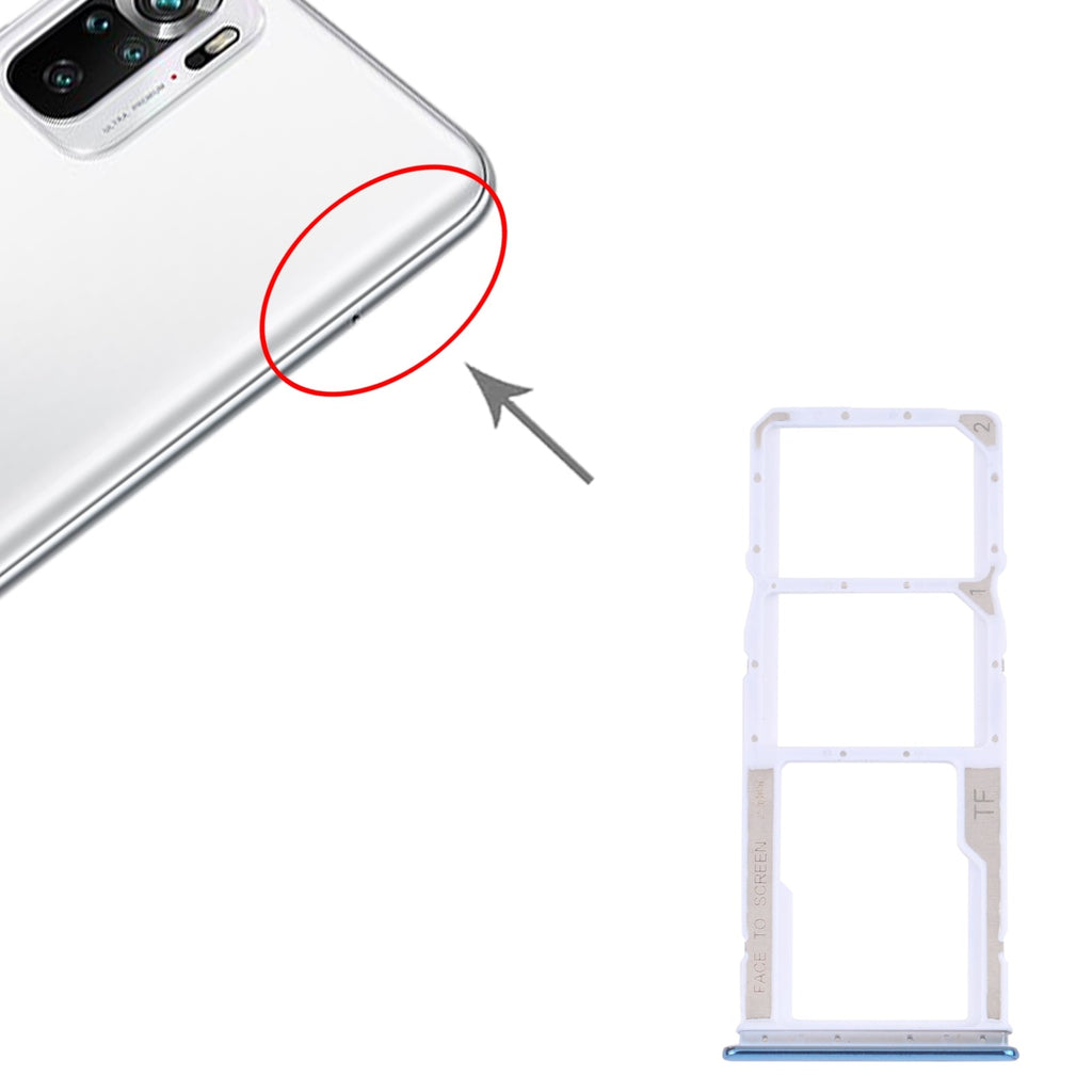 SIM Card Tray + SIM Card Tray + Micro SD Card Tray for Xiaomi Redmi Note 10 4G / Redmi Note 10S M2101K7AI, M2101K7AG, M2101K7BG, M2101K7BI, M2101K7BNY, M2101K7BL (Blue)