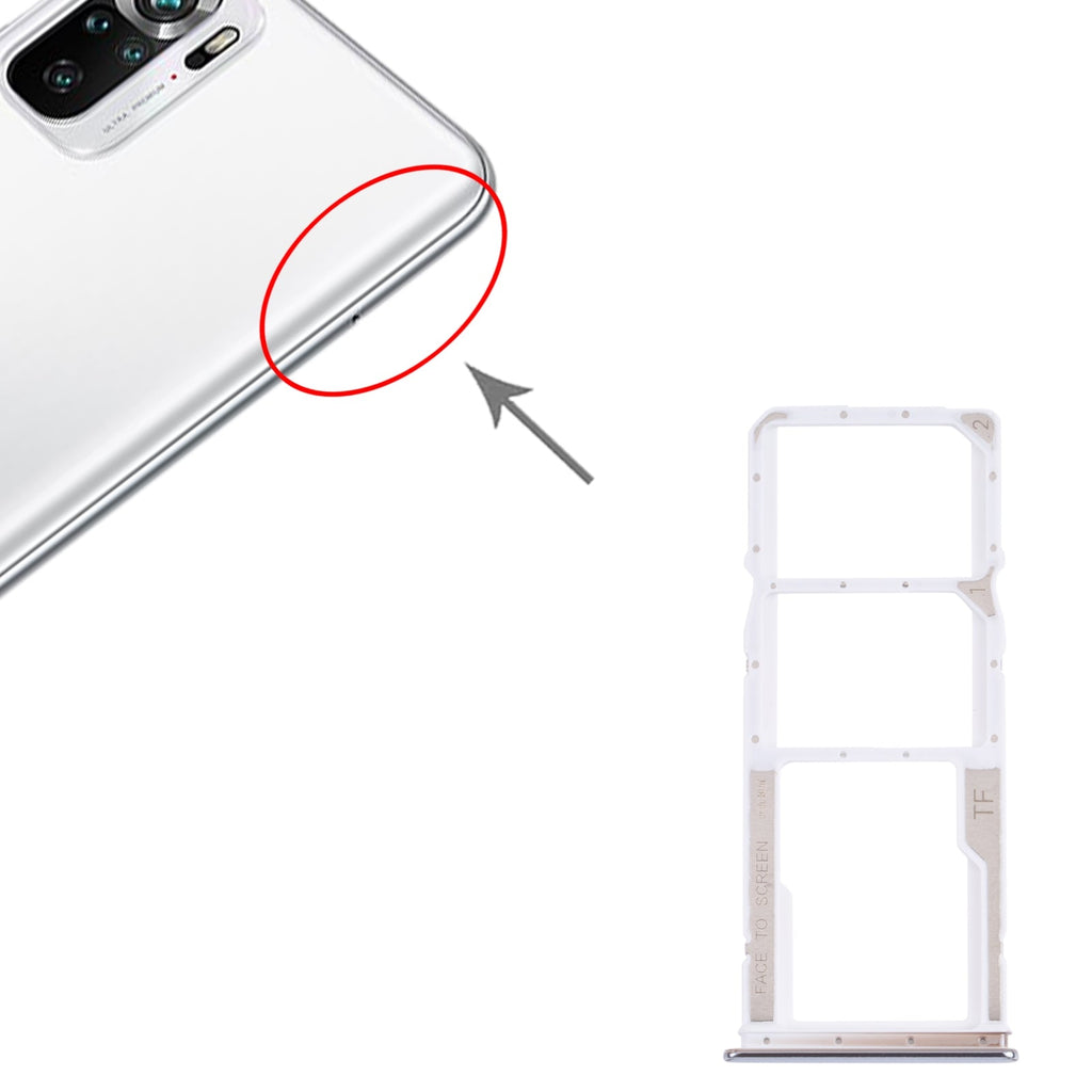 SIM Card Tray + SIM Card Tray + Micro SD Card Tray for Xiaomi Redmi Note 10 4G / Redmi Note 10S M2101K7AI, M2101K7AG, M2101K7BG, M2101K7BI, M2101K7BNY, M2101K7BL (White)
