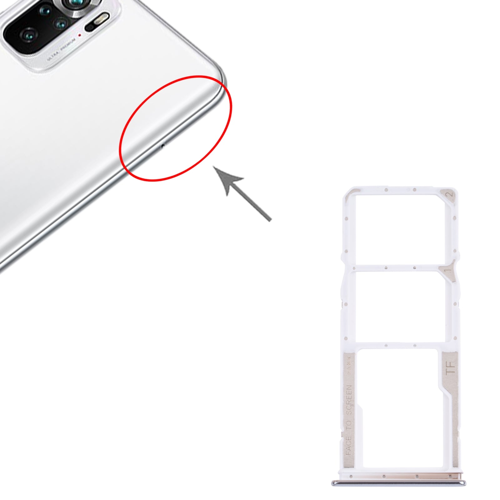 SIM Card Tray + SIM Card Tray + Micro SD Card Tray for Xiaomi Redmi Note 10 4G / Redmi Note 10S M2101K7AI, M2101K7AG, M2101K7BG, M2101K7BI, M2101K7BNY, M2101K7BL (White)