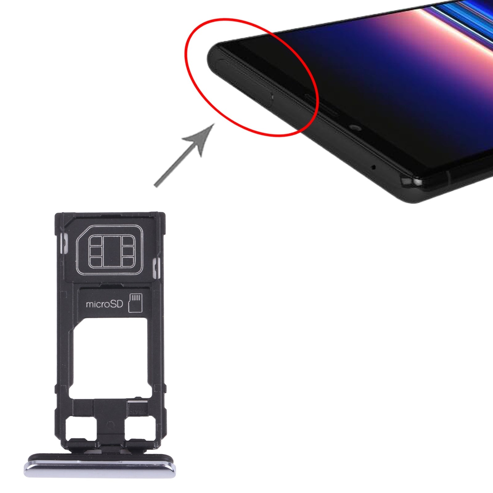 SIM Card Tray + Micro SD Card Tray for Sony Xperia 1 / Xperia XZ4 (Grey)