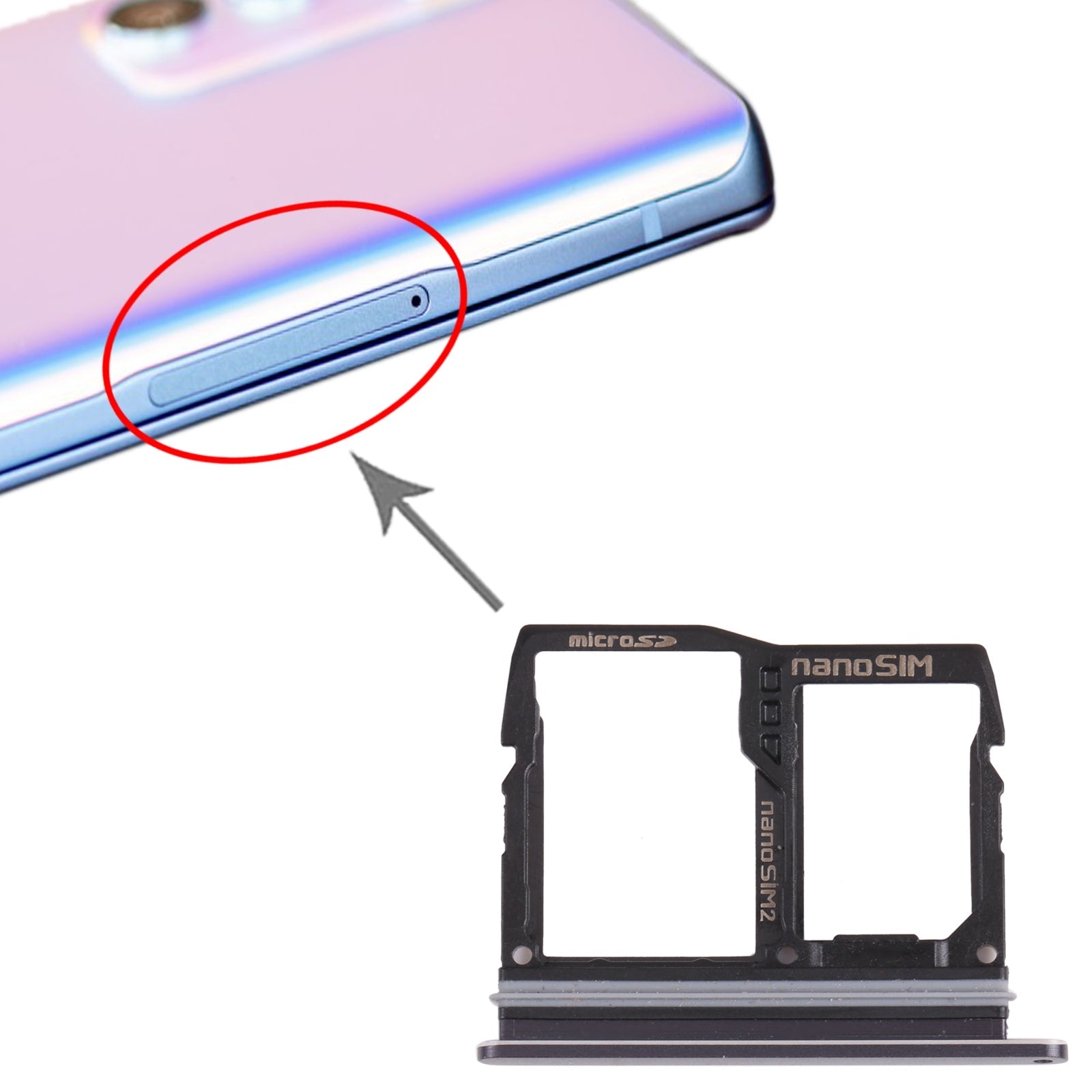 Nano SIM Card Tray + Nano SIM Card Tray / Micro SD Card Tray for LG Wing 5G LMF100N, LM-F100N, LM-F100V, LM-F100 (Black)