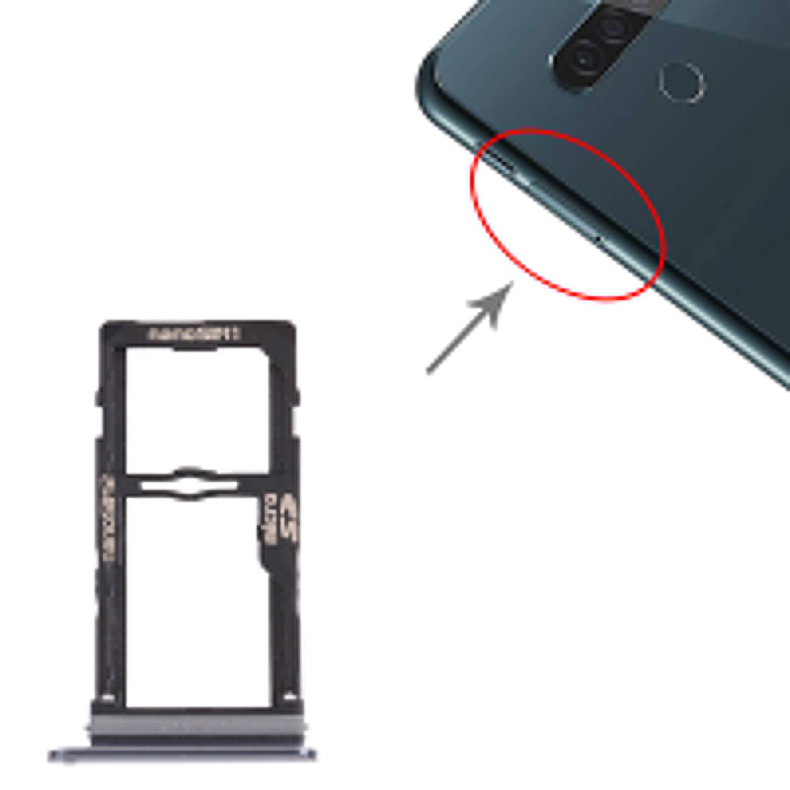 Nano SIM Card Tray + Nano SIM Card Tray / Micro SD Card Tray for LG G8S ThinQ LMG810, LM-G810, LMG810EAW (Black)