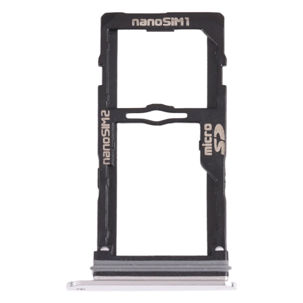 Nano SIM Card Tray + Nano SIM Card Tray / Micro SD Card Tray for LG G8S ThinQ LMG810, LM-G810, LMG810EAW (Silver)