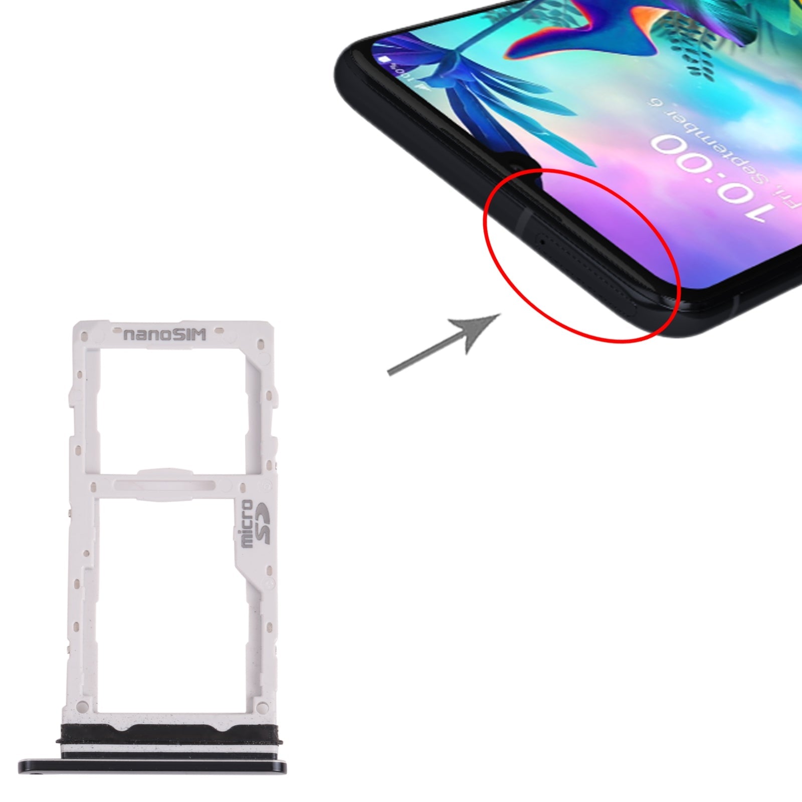 Nano SIM Card Tray + Micro SD Card Tray for LG G8X ThinQ / V50S ThinQ 5G LM-V510N, LMG850EMW, LM-G850 (Black)