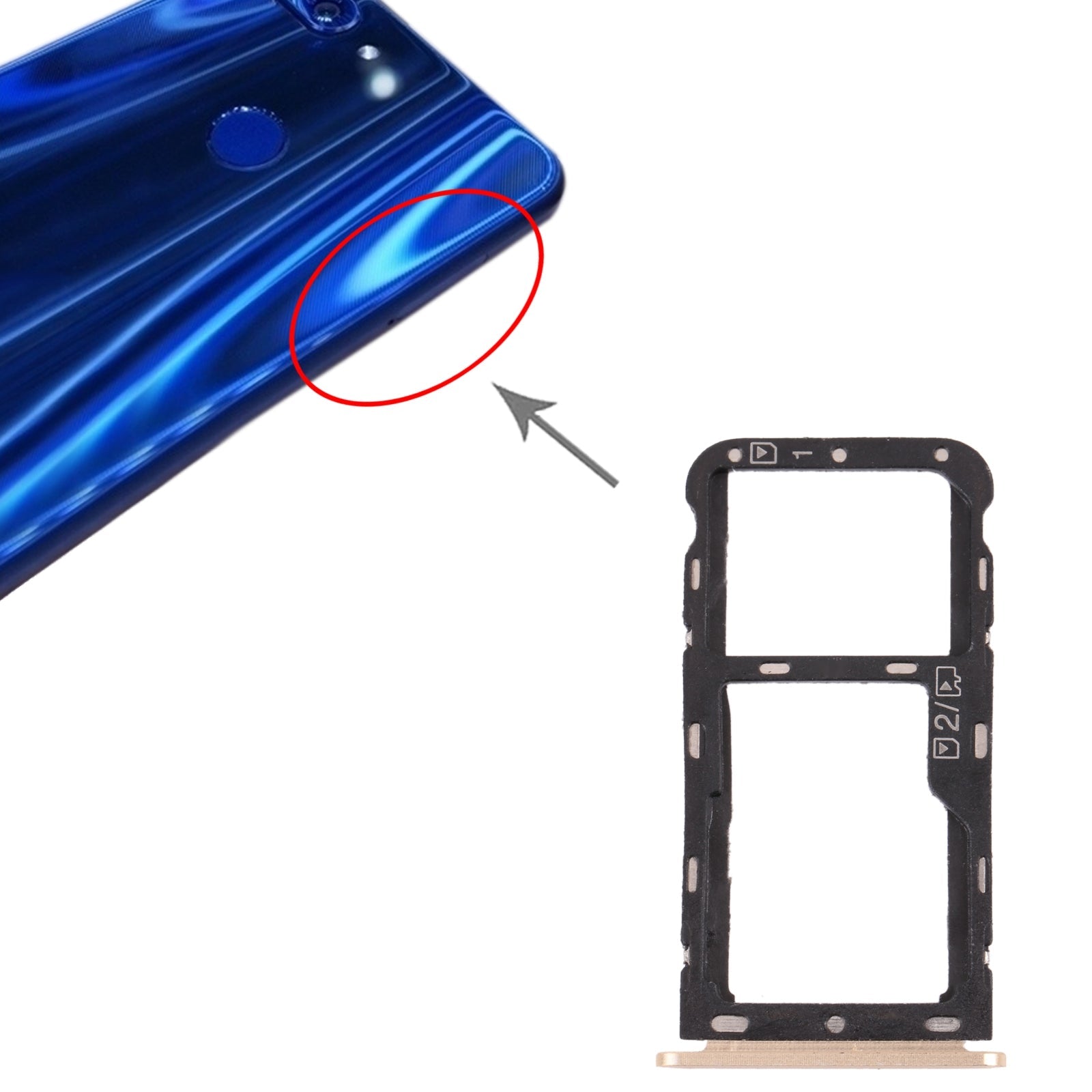 SIM Card Tray + Micro SD Card Tray for ZTE Blade V9 (Gold)
