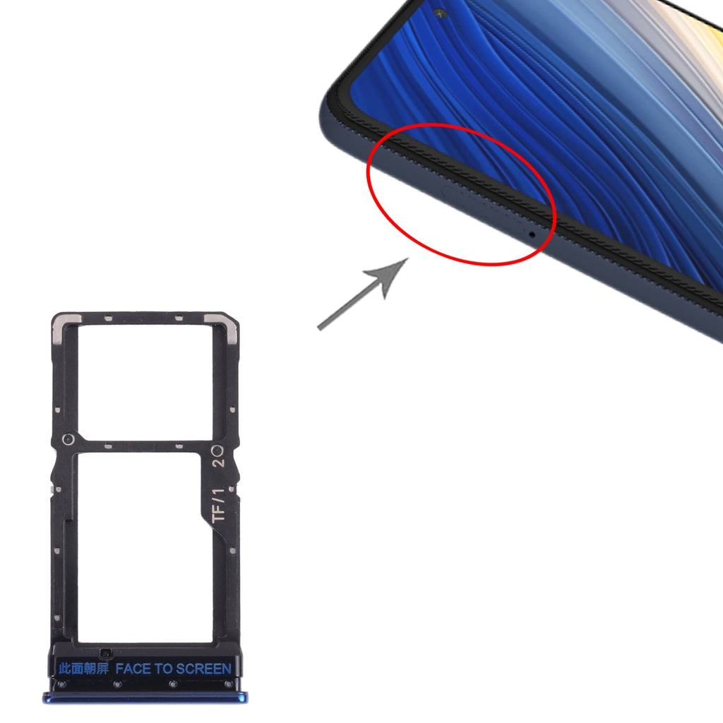 SIM Card Tray + Micro SD Card Tray for Xiaomi Poco X3 Pro M2102J20SG M2102J20SI (Blue)