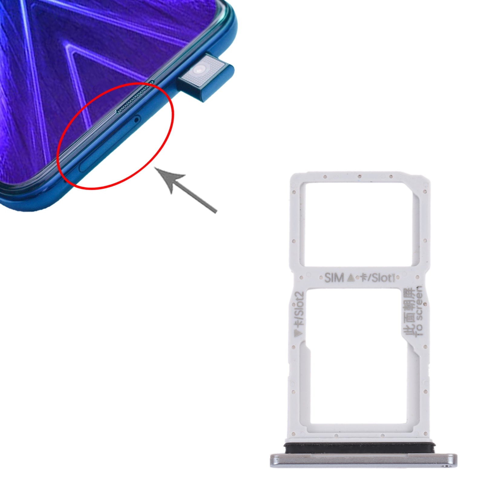 SIM Card Tray + SIM Card Tray / Micro SD Card Tray for Honor 9X (Silver)