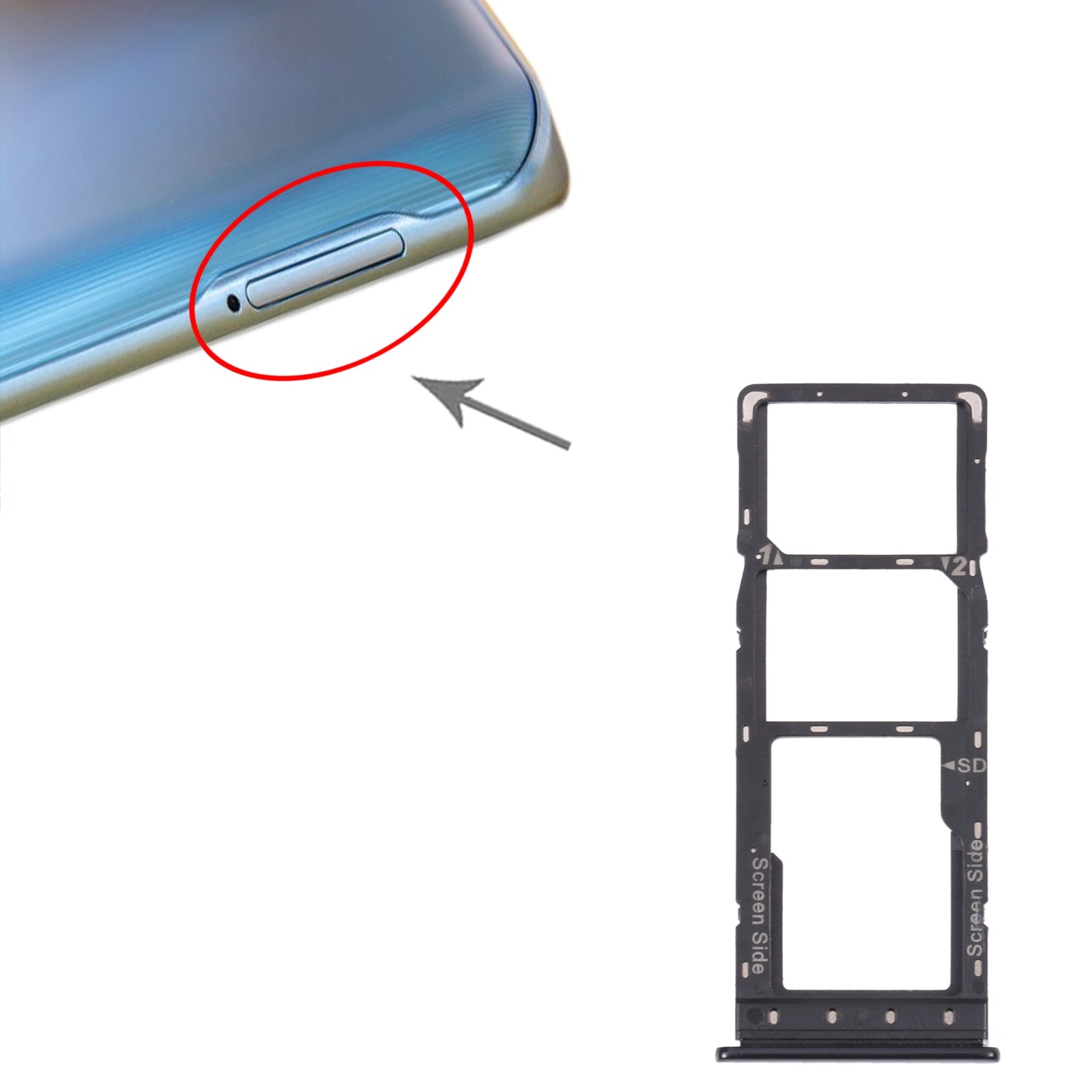 For Tecno Spark 6 KE7 SIM Card Tray + SIM Card Tray + Micro SD Card Tray (Black)