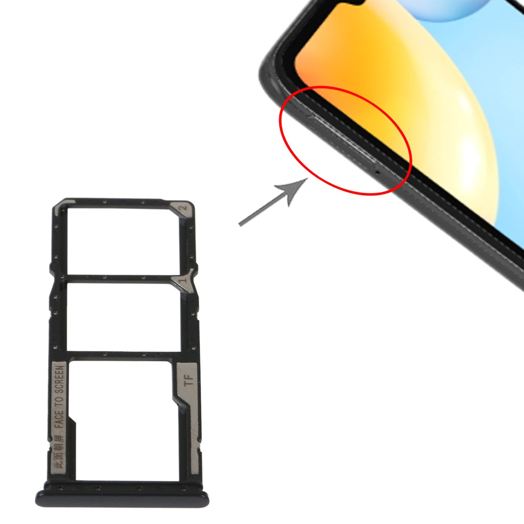 SIM Card Tray + SIM Card Tray + Micro SD Card Tray For Xiaomi Redmi 10C/Redmi 10 India/Poco C40(Black)