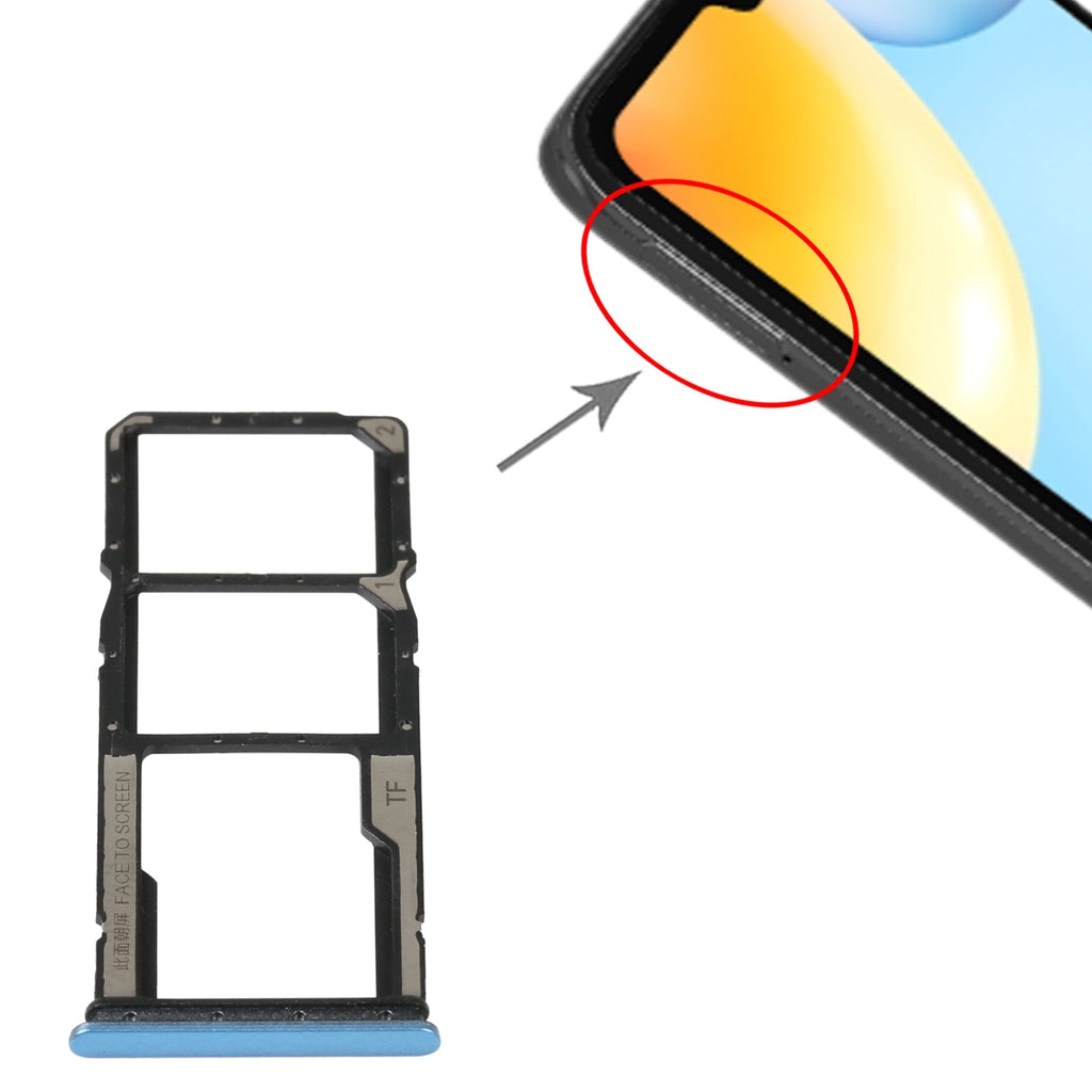 SIM Card Tray + SIM Card Tray + Micro SD Card Tray For Xiaomi Redmi 10C/Redmi 10 India/Poco C40(Blue)
