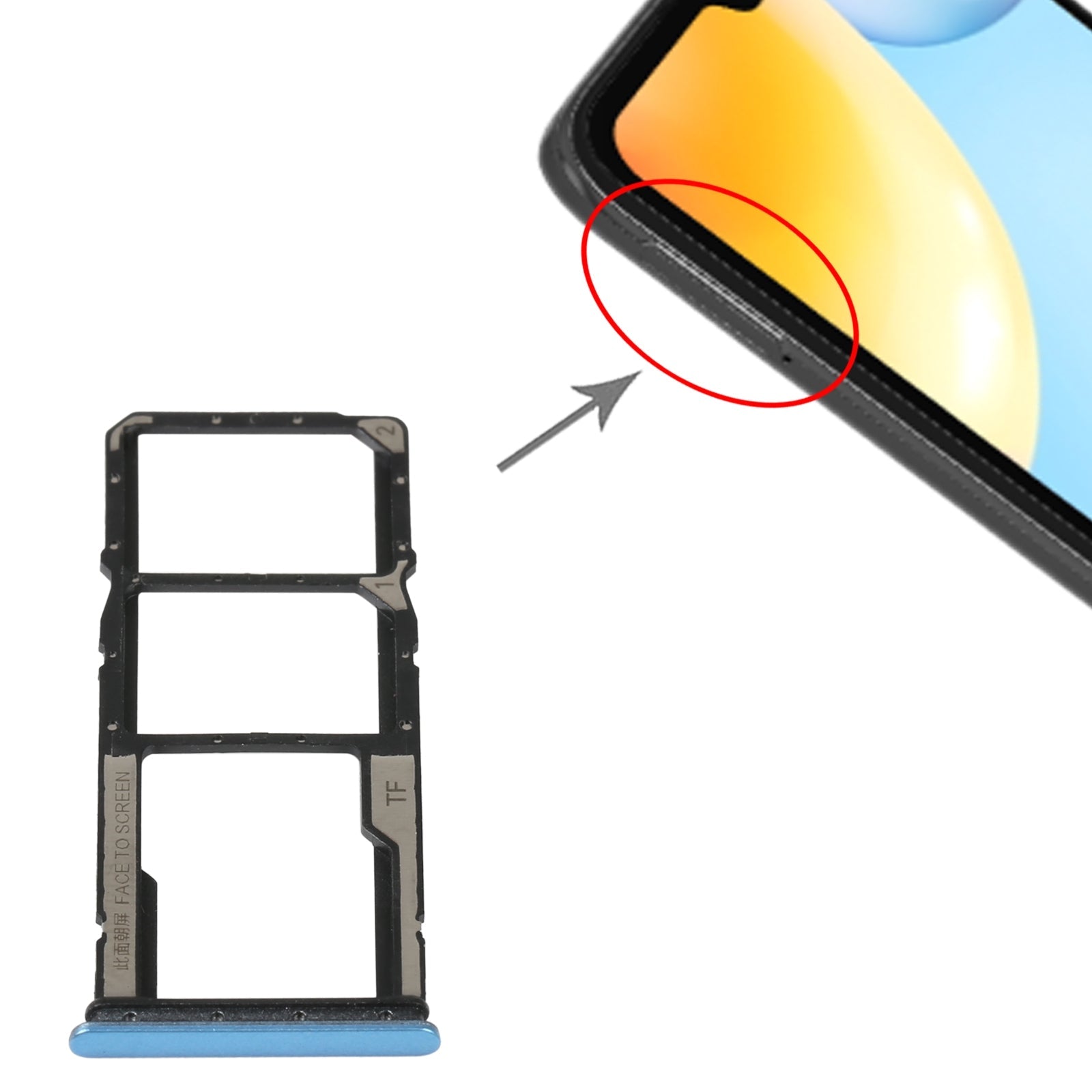 SIM Card Tray + SIM Card Tray + Micro SD Card Tray For Xiaomi Redmi 10C/Redmi 10 India/Poco C40(Blue)