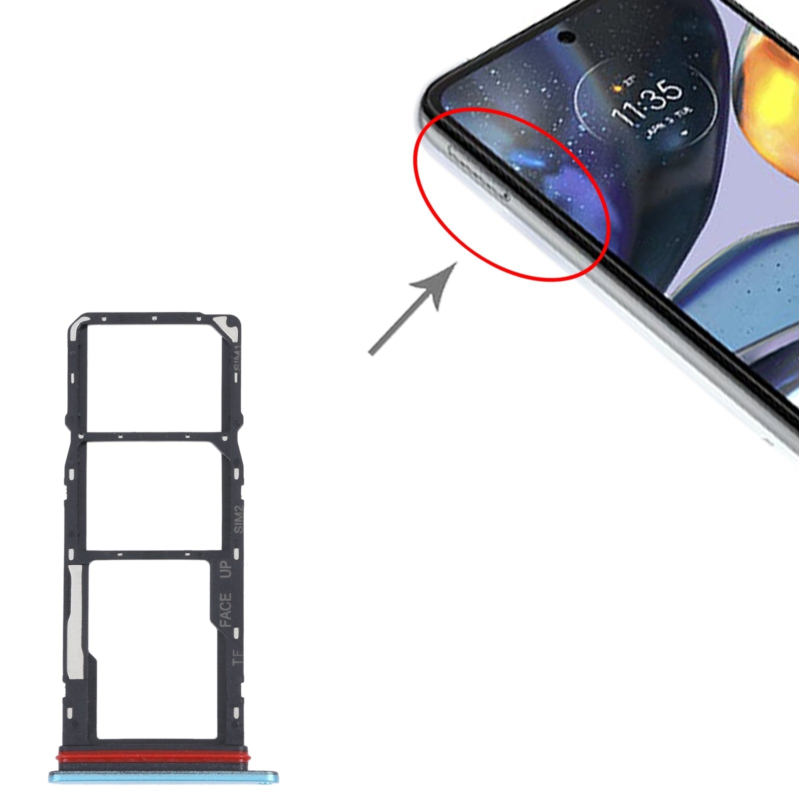 For Motorola Moto G22 SIM Card Tray + SIM Card Tray + Micro SD Card Tray (Blue)