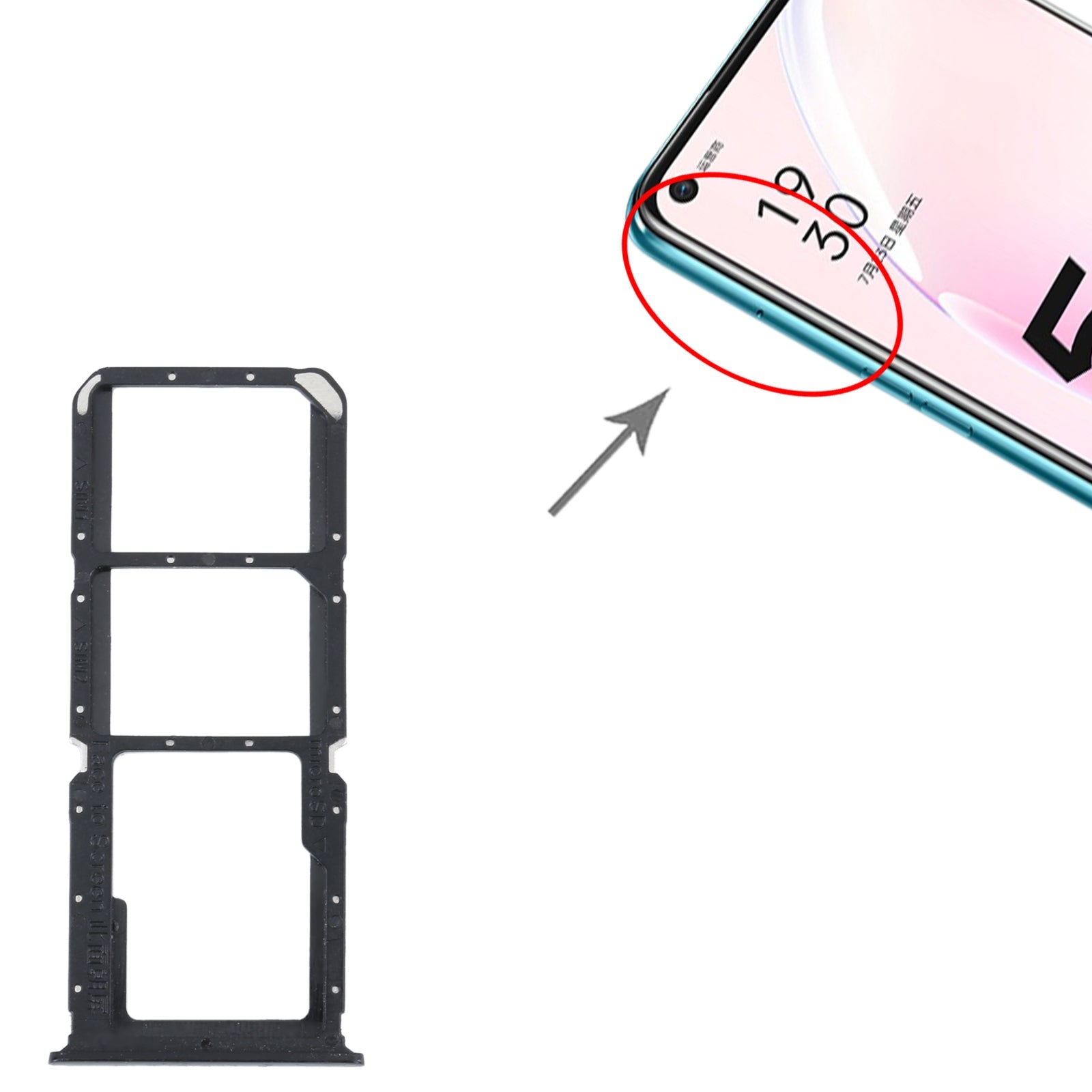 For OPPO A93s 5G SIM Card Tray + SIM Card Tray + Micro SD Card Tray (Black)
