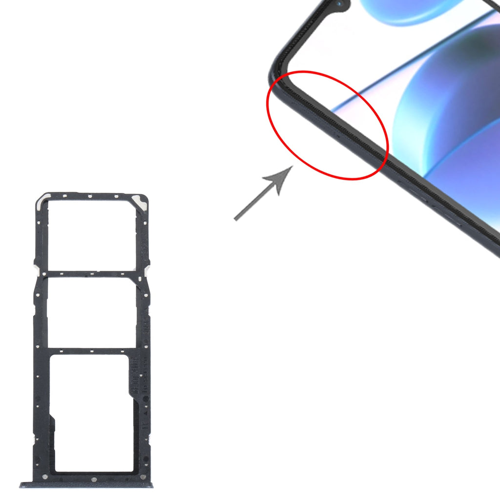 For Realme C35 SIM Card Tray + SIM Card Tray + Micro SD Card Tray (Black)