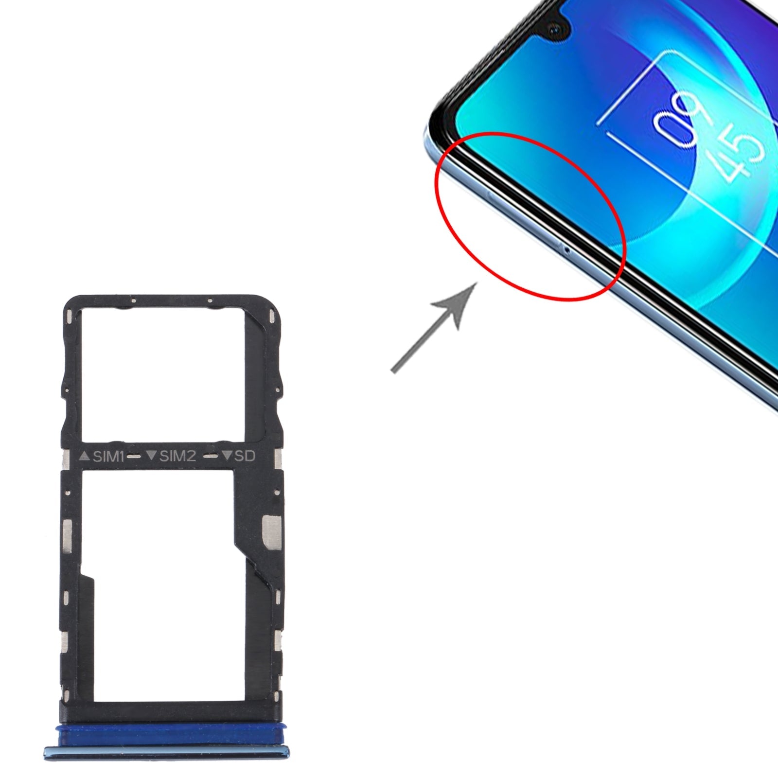 For TCL 30 / 30+ / 30 5G Original SIM Card Tray + Micro SD Card Tray(Blue)