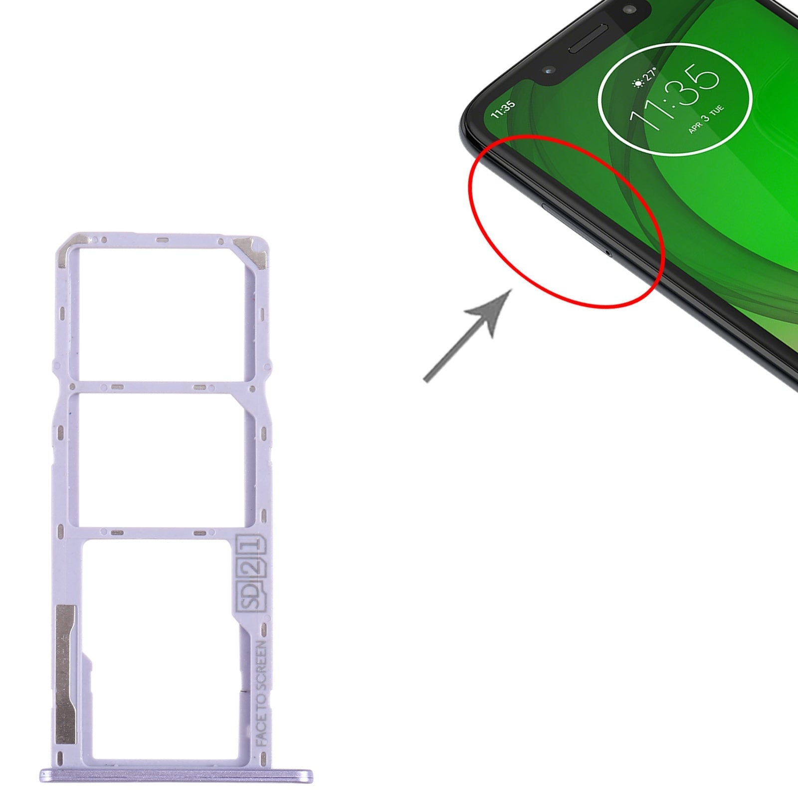 For Motorola Moto G7 Play SIM Card Tray + SIM Card Tray + Micro SD Card Tray (Purple)