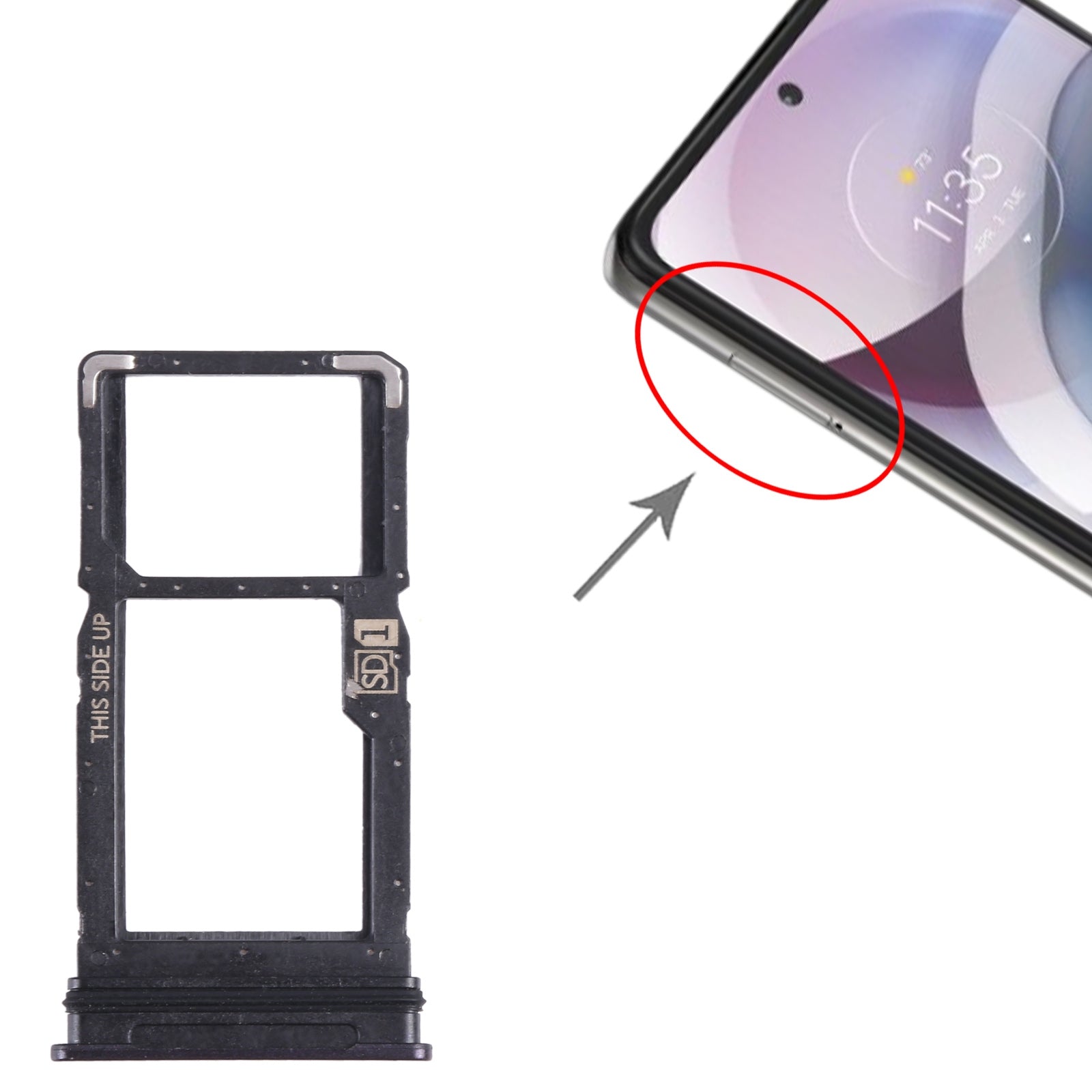 For Motorola One 5G Ace SIM Card Tray + Micro SD Card Tray (Black)