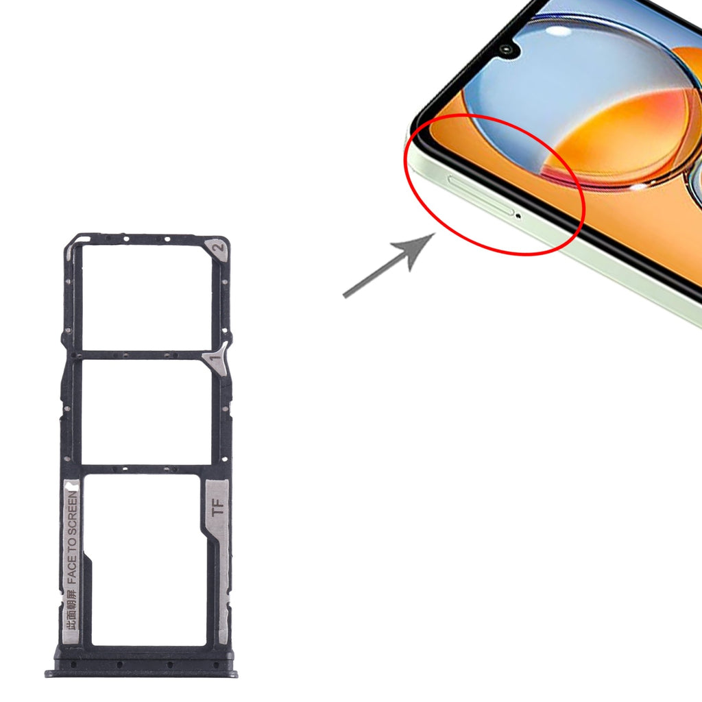 For Xiaomi Redmi 13C 4G SIM Card Tray + SIM Card Tray + Micro SD Card Tray (Black)