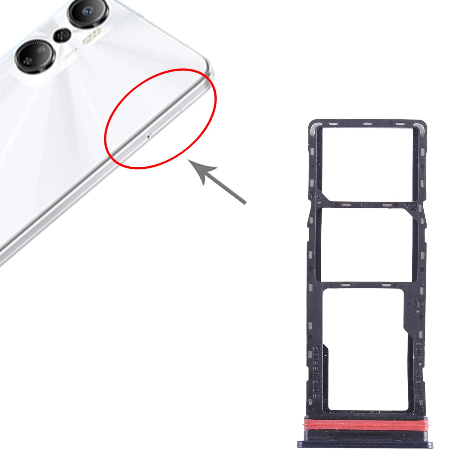 For Infinix Hot 20 X6826 SIM Card Tray + SIM Card Tray + Micro SD Card Tray (Black)