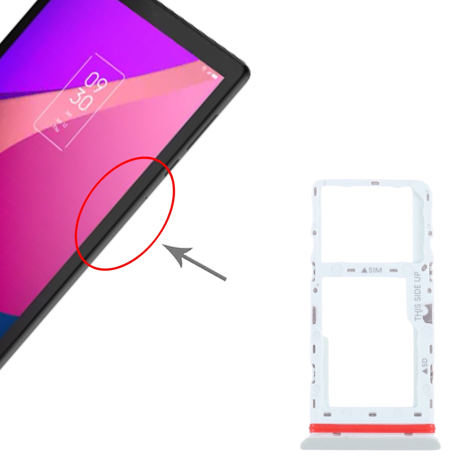 For Alcatel 1T 10 inch 2020 8091 SIM Card Tray + Micro SD Card Tray (White)